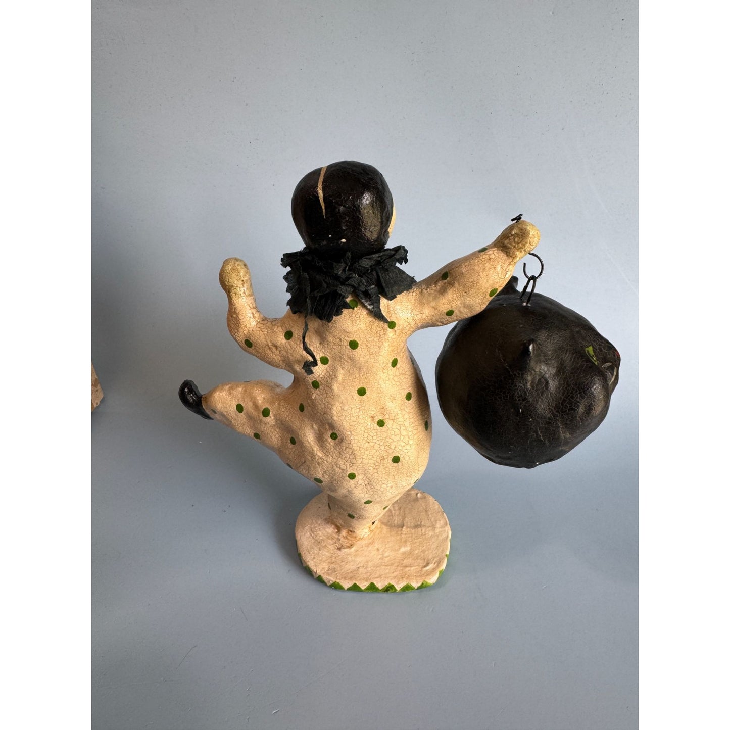 2004 Nicole Sayers Paper Mache Dancing Clown & Black Cat Halloween Figurine SCF