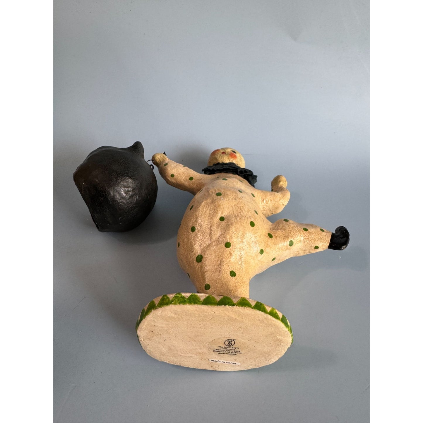2004 Nicole Sayers Paper Mache Dancing Clown & Black Cat Halloween Figurine SCF