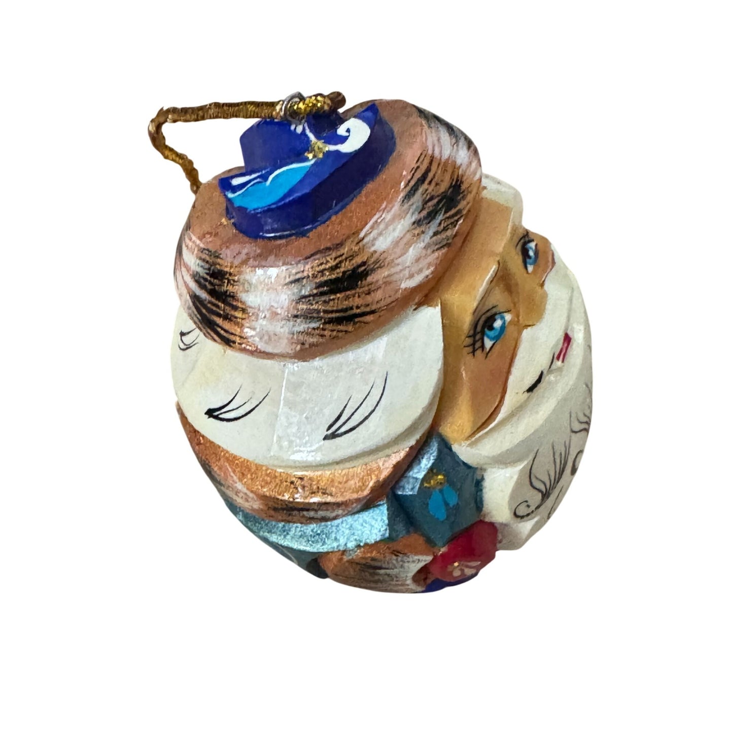 Hand Carved Russian Santa Claus Father Frost Ornament Linden Wood 3 Inch Multicolor