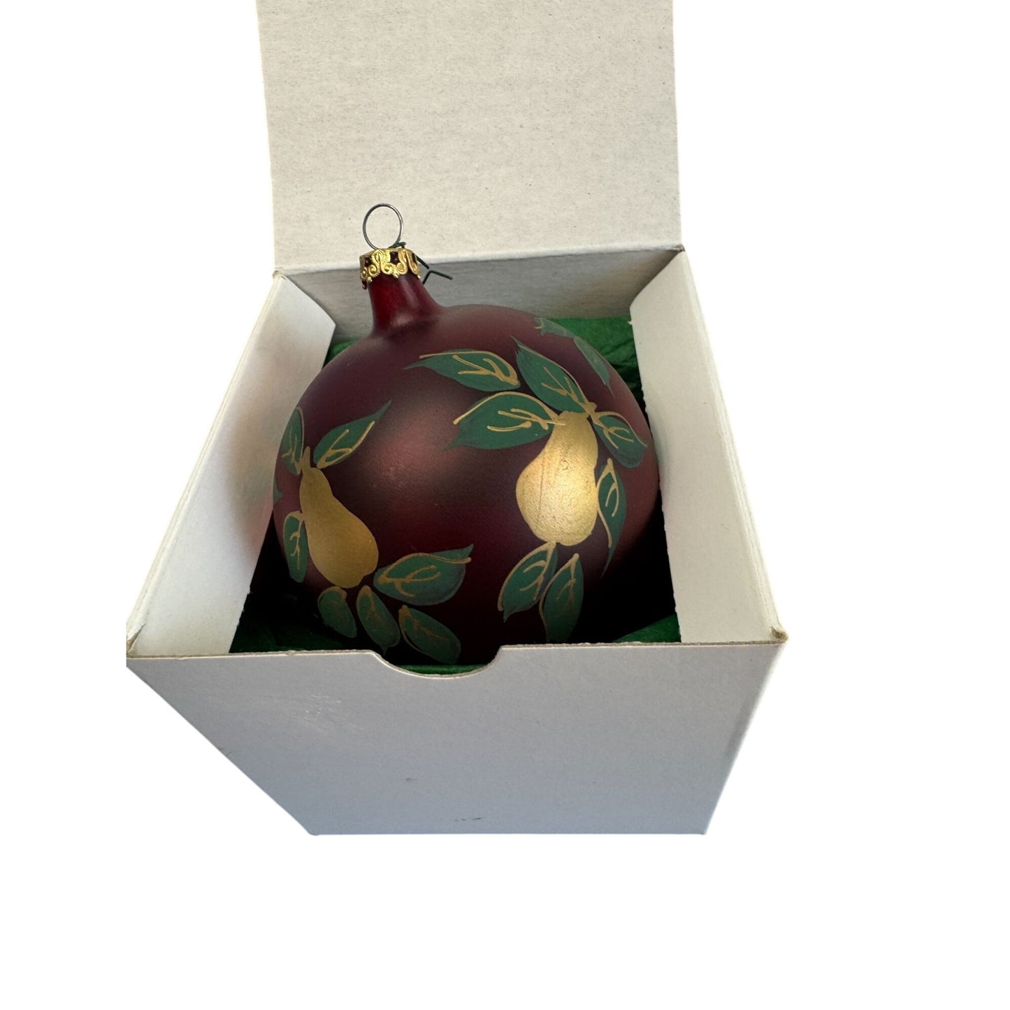 Vintage Italy Glass Christmas Ornament Red Ball Pear Fruit Design Hand Painted