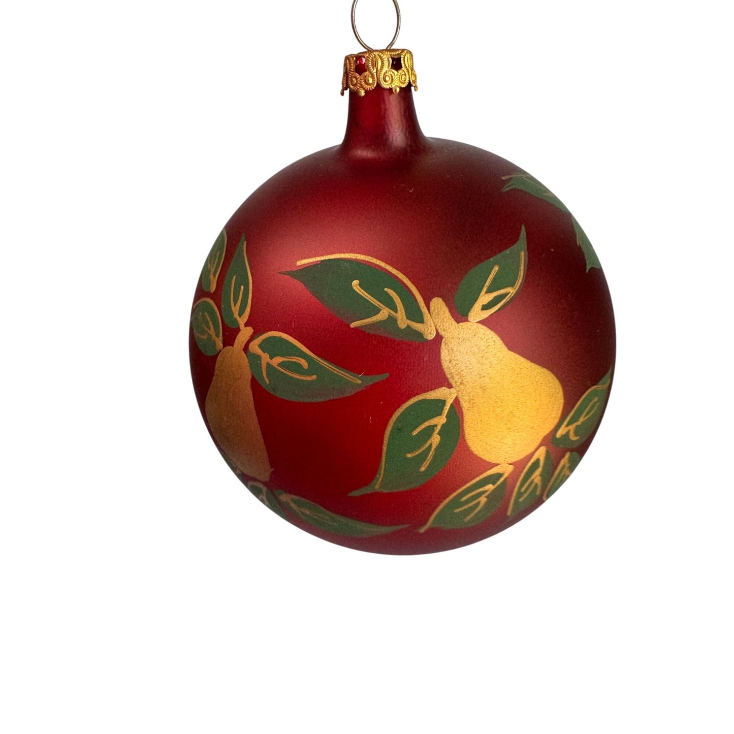 Vintage Italy Glass Christmas Ornament Red Ball Pear Fruit Design Hand Painted