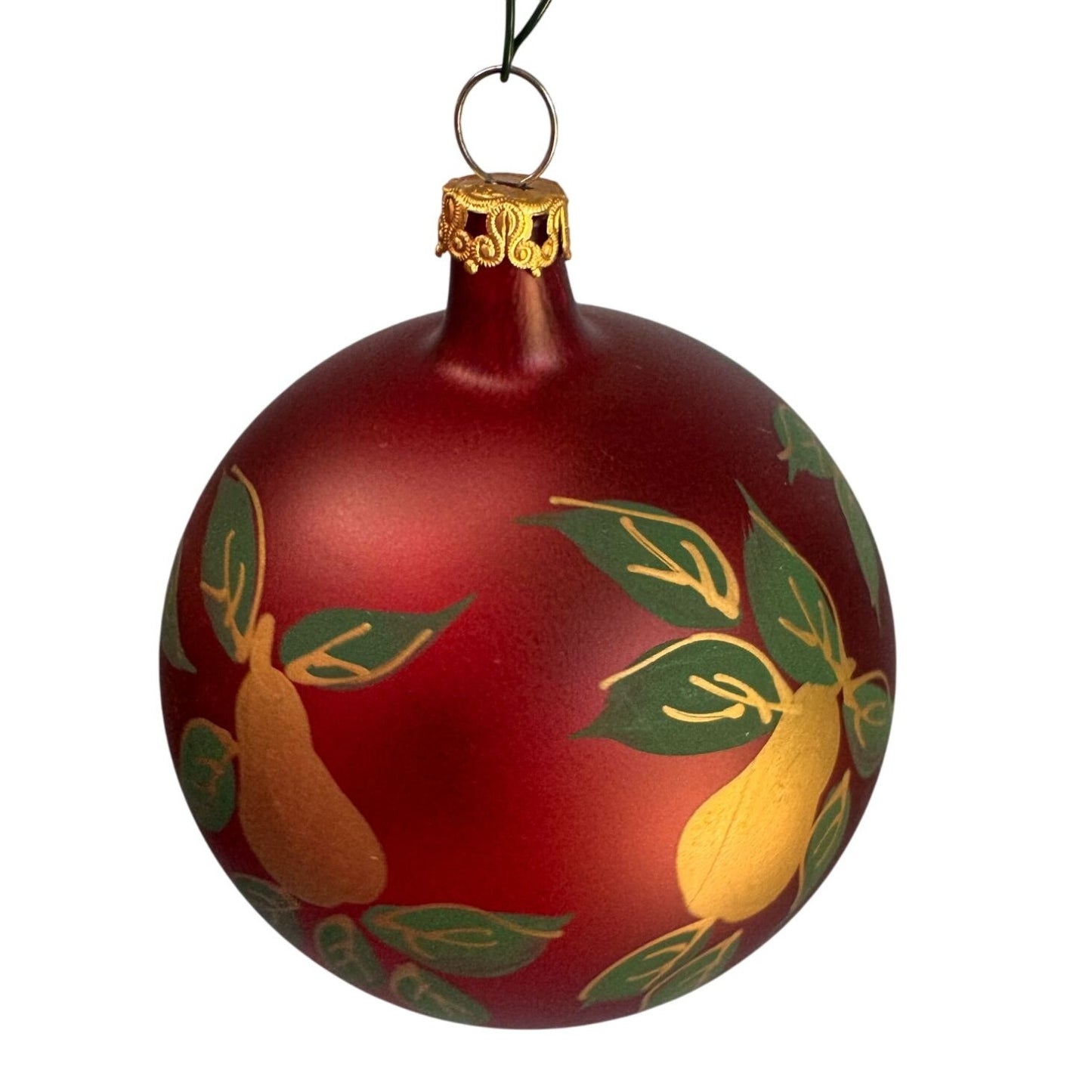 Vintage Italy Glass Christmas Ornament Red Ball Pear Fruit Design Hand Painted