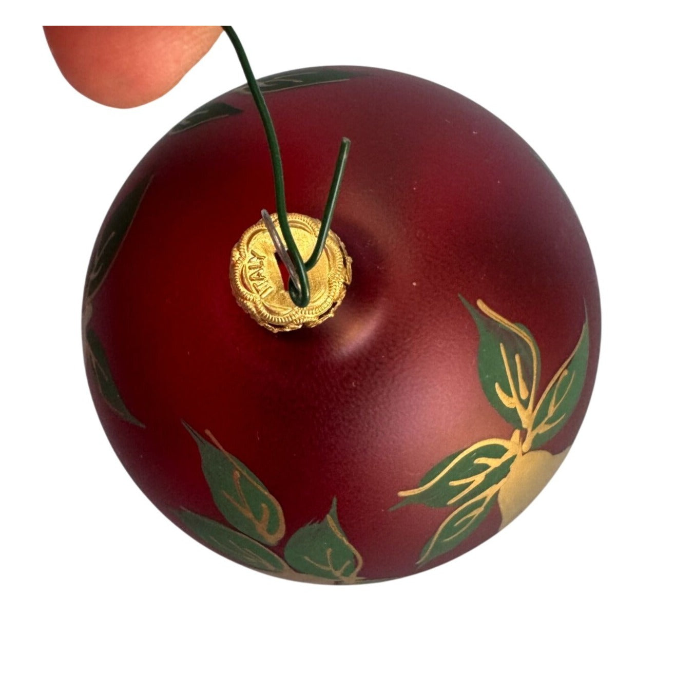 Vintage Italy Glass Christmas Ornament Red Ball Pear Fruit Design Hand Painted
