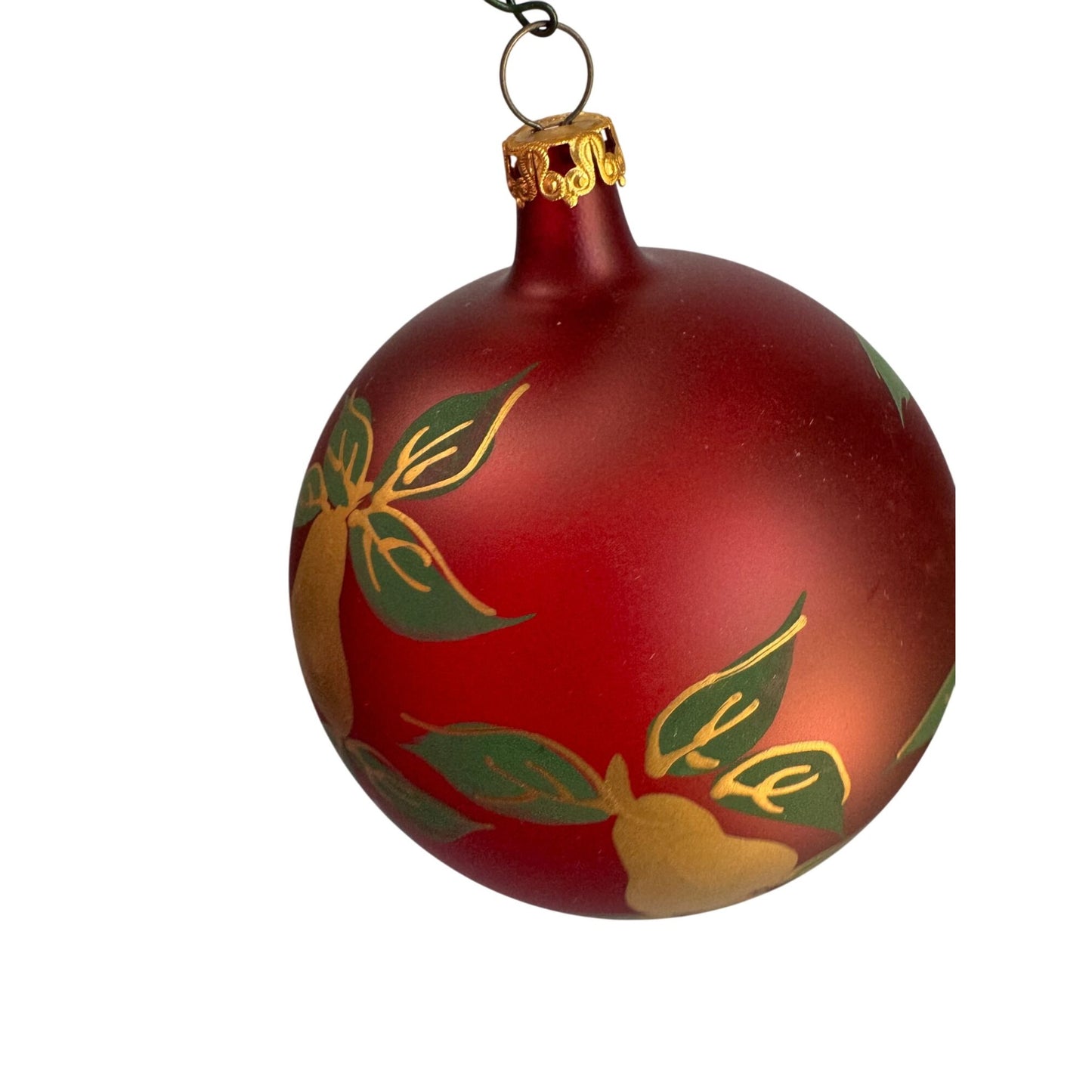 Vintage Italy Glass Christmas Ornament Red Ball Pear Fruit Design Hand Painted
