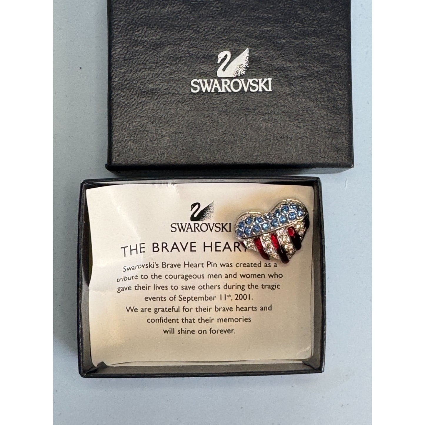 Swarovski Brave Heart Pin With Crystals Tribute To 9/11 Heroes Original Box