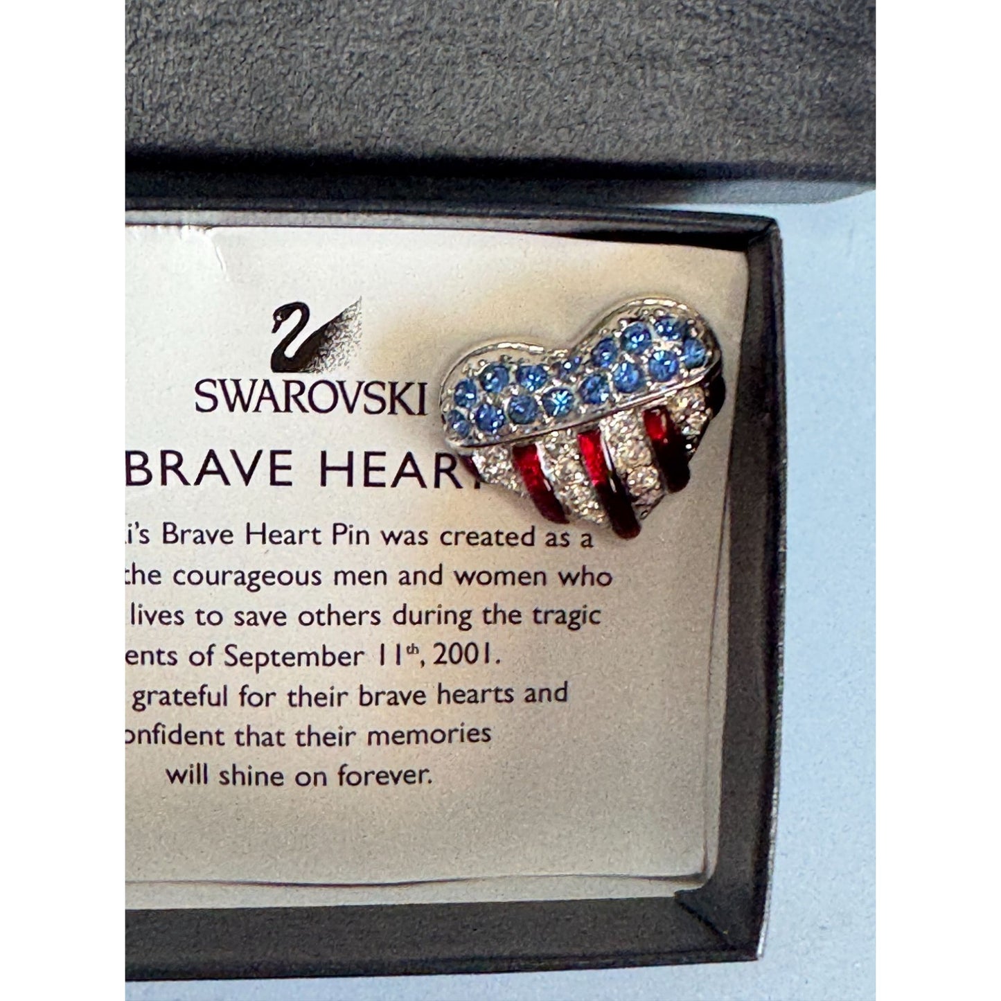 Swarovski Brave Heart Pin With Crystals Tribute To 9/11 Heroes Original Box