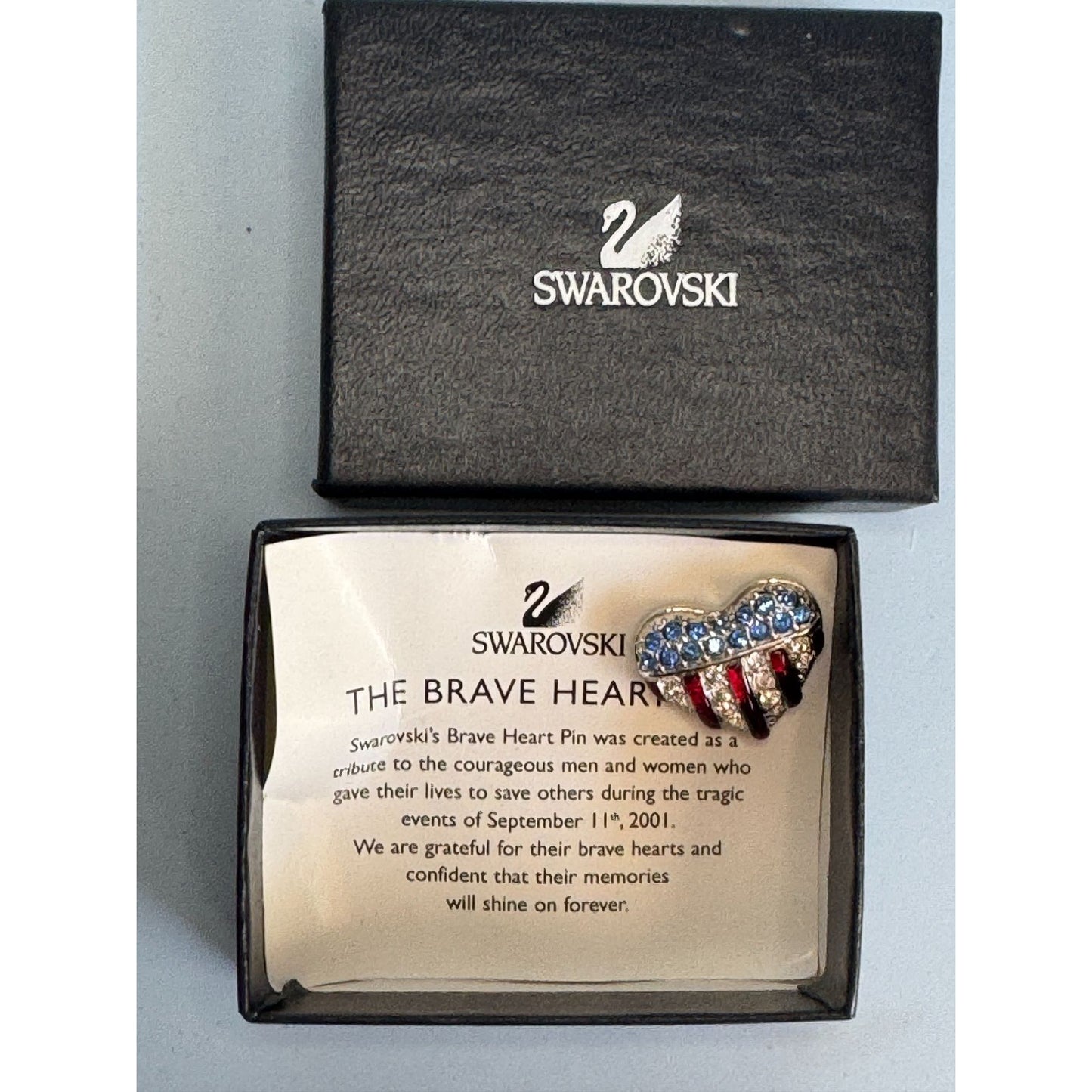 Swarovski Brave Heart Pin With Crystals Tribute To 9/11 Heroes Original Box