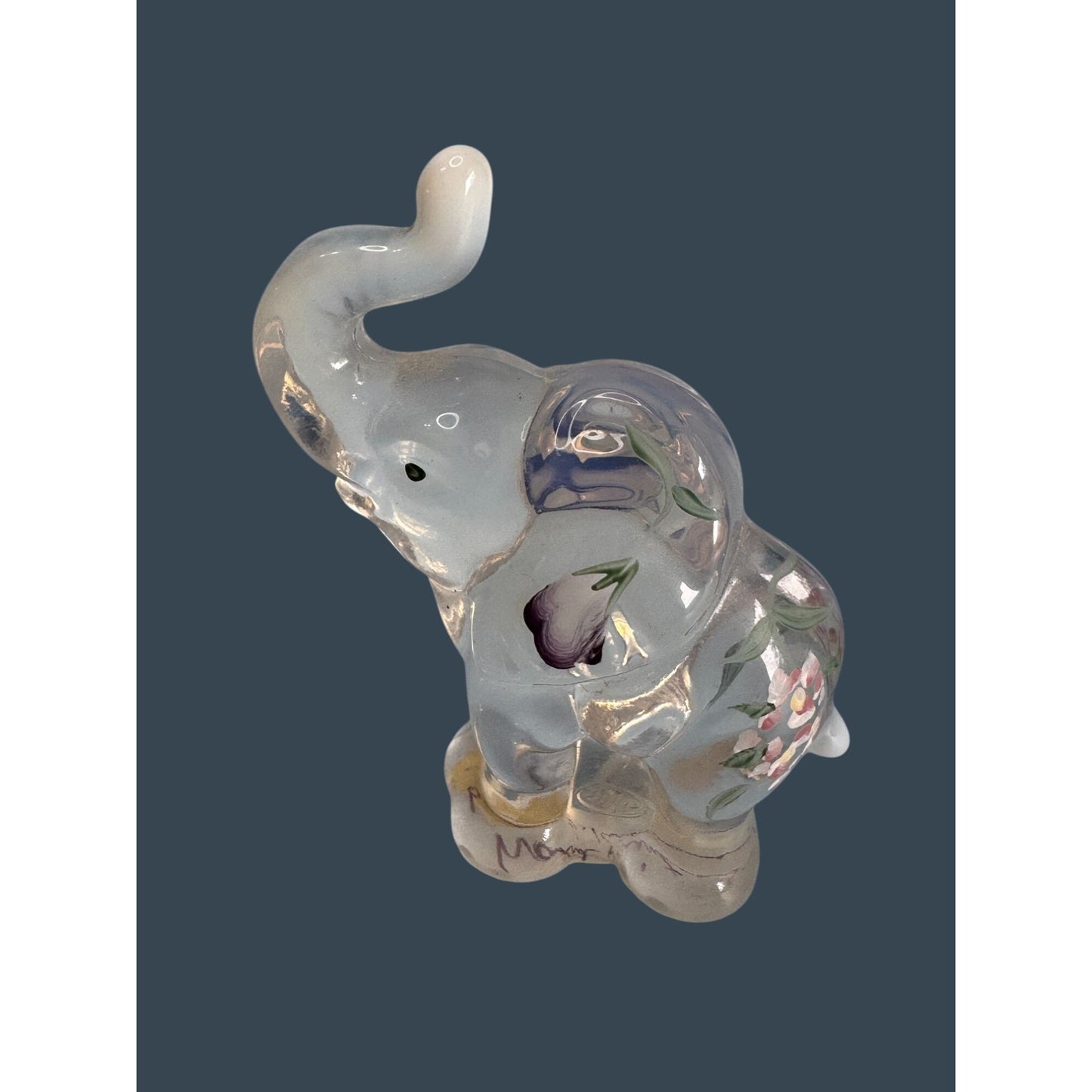 Fenton Hand-Painted Signed Glass Elephant Figurine 3 3/4" x 3 1/2"