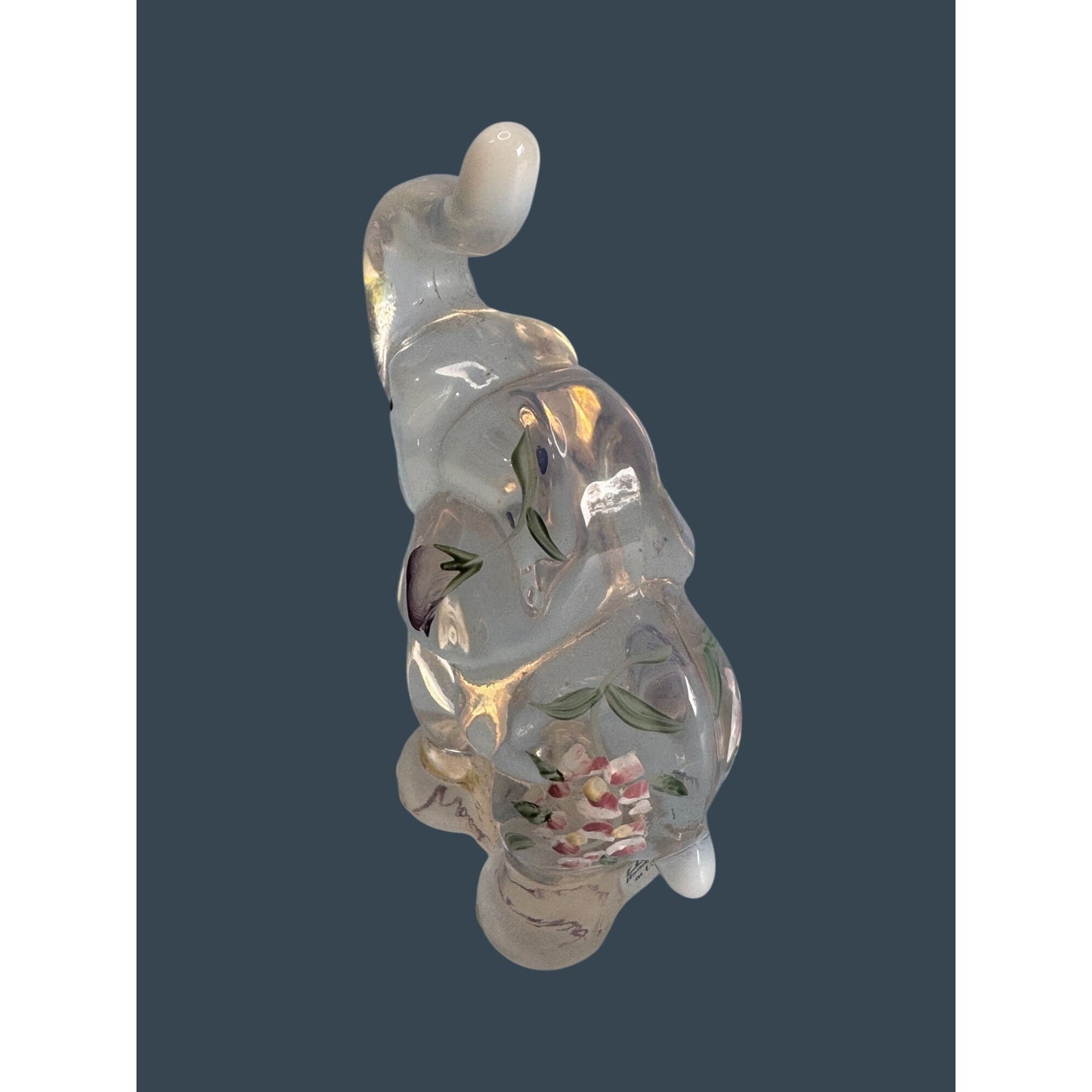 Fenton Hand-Painted Signed Glass Elephant Figurine 3 3/4" x 3 1/2"
