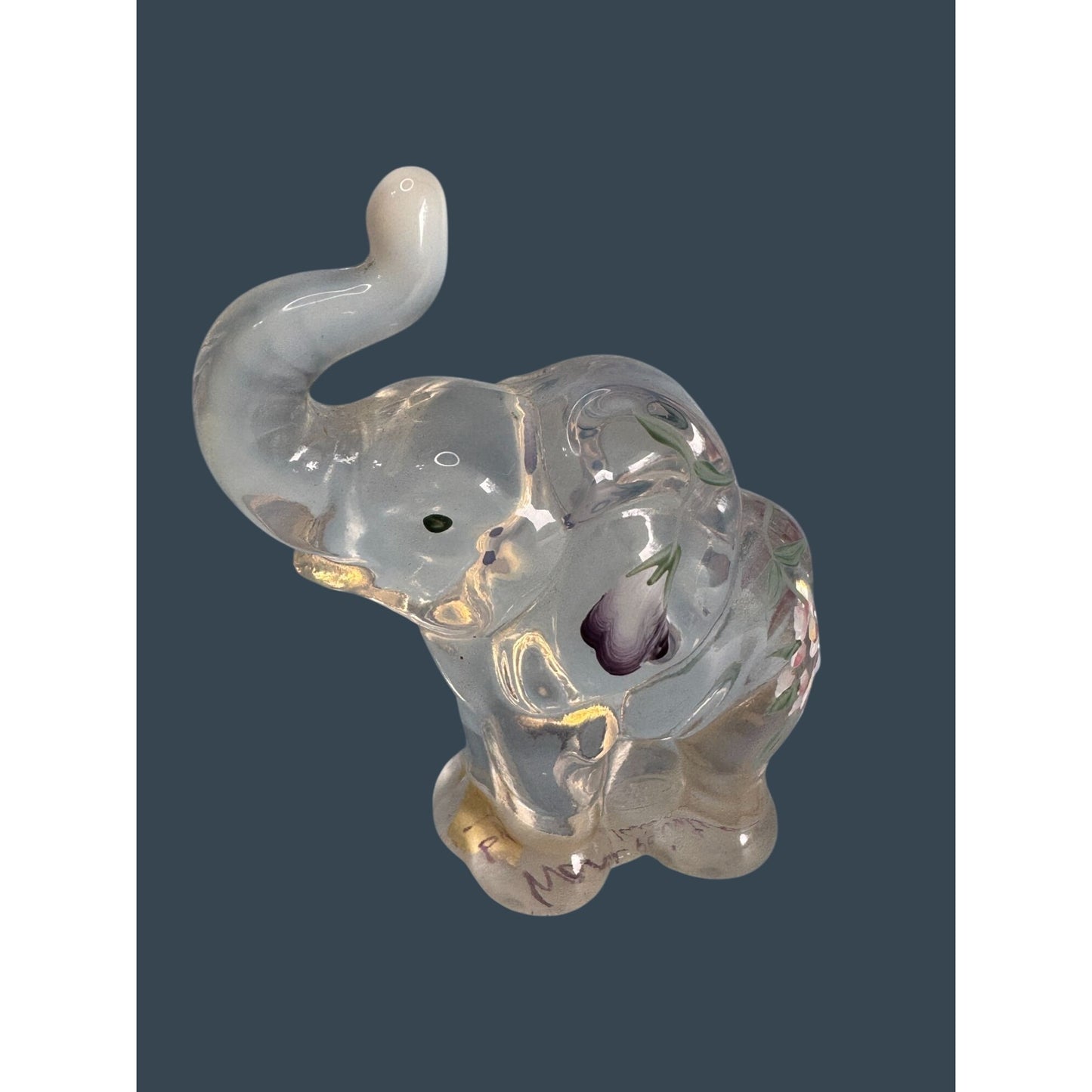 Fenton Hand-Painted Signed Glass Elephant Figurine 3 3/4" x 3 1/2"