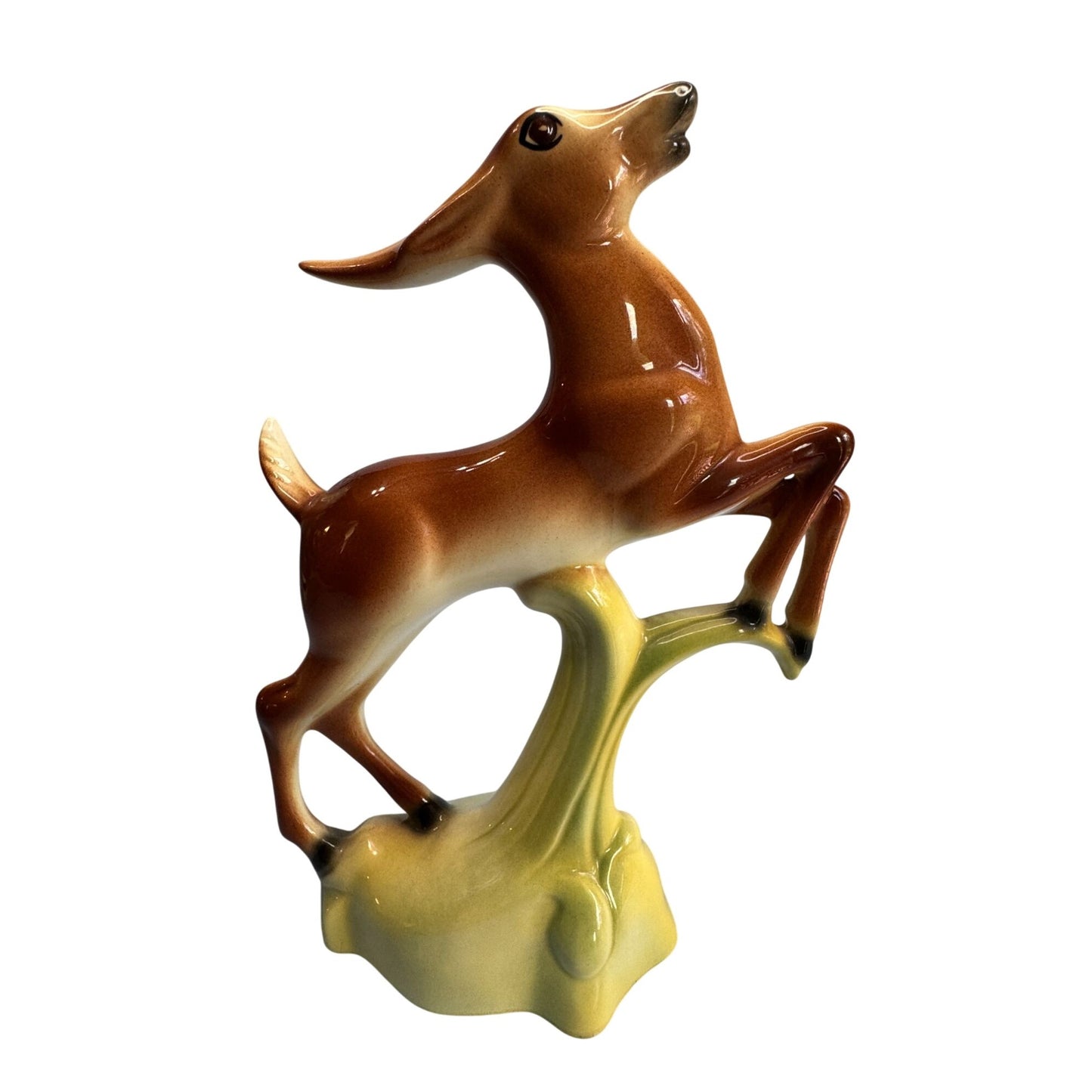 Stewart McCulloch Leaping Gazelle Figure Brown & Yellow Ceramic Midcentury 9"x7"