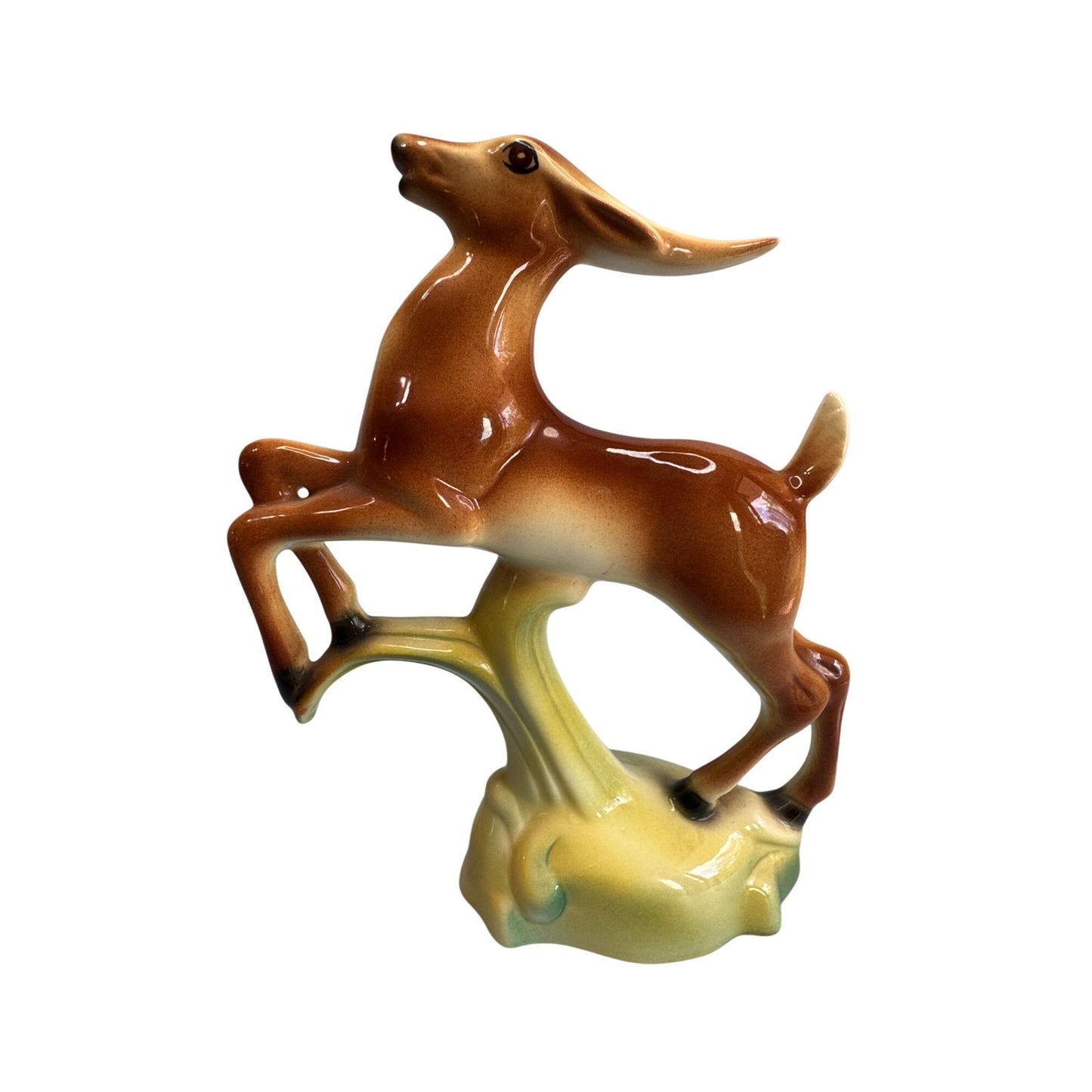 Stewart McCulloch Leaping Gazelle Figure Brown & Yellow Ceramic Midcentury 9"x7"