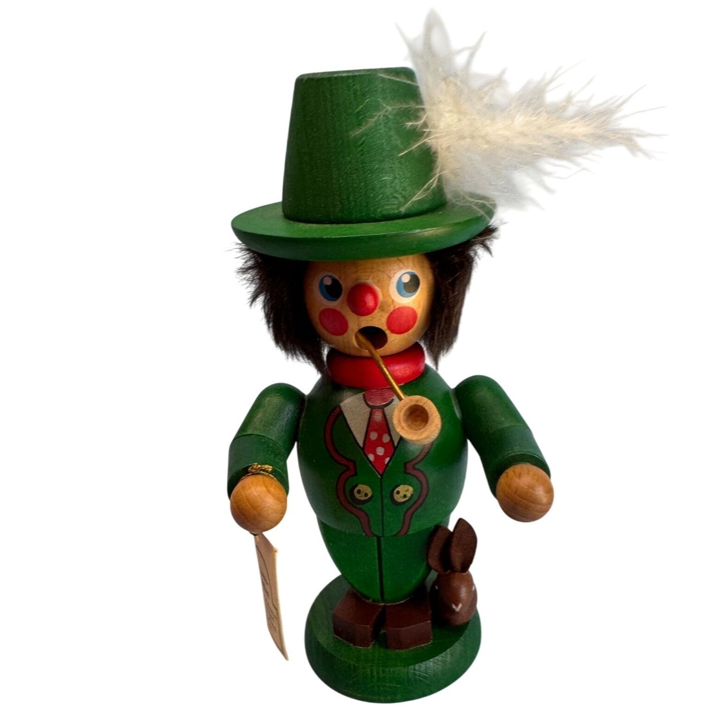 Christian Ulbricht Wooden Hunter Smoker Green Feathered Hat Germany Vintage Erzgebirge