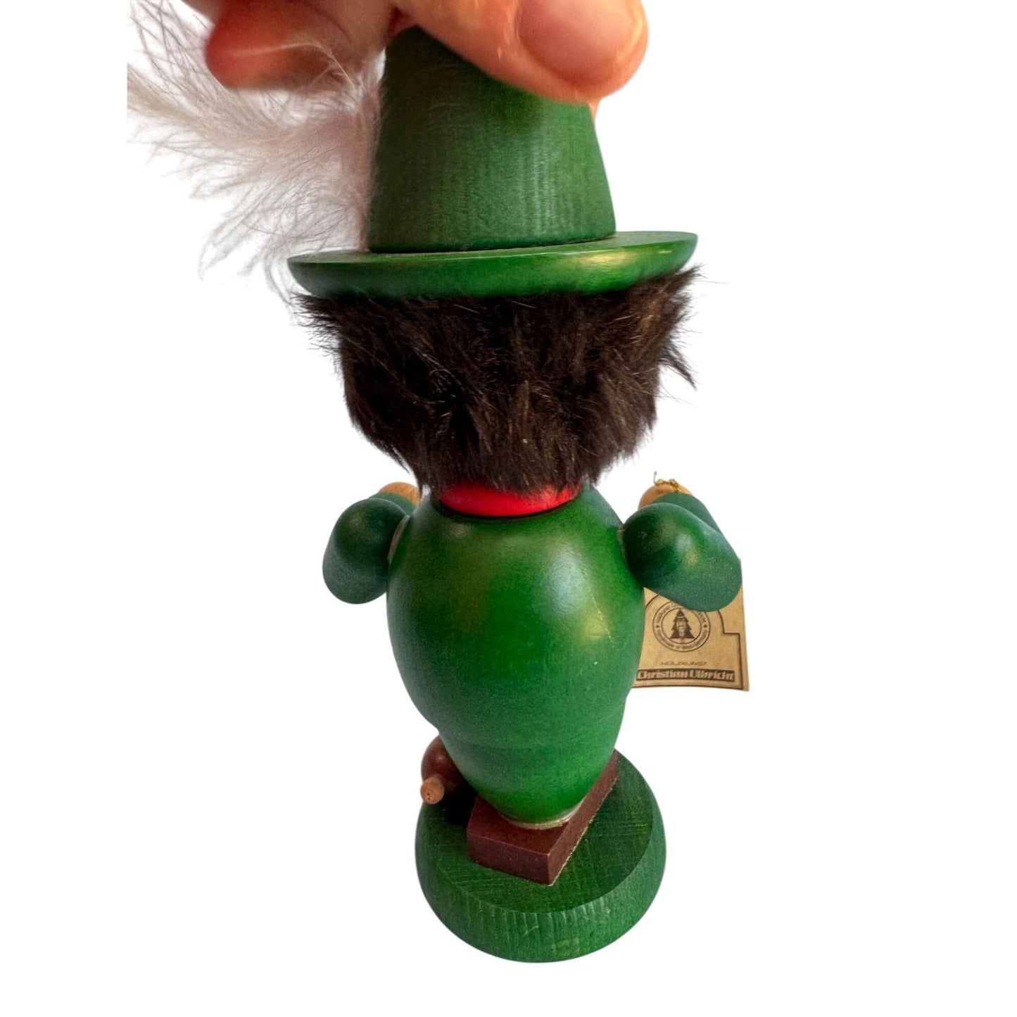 Christian Ulbricht Wooden Hunter Smoker Green Feathered Hat Germany Vintage Erzgebirge
