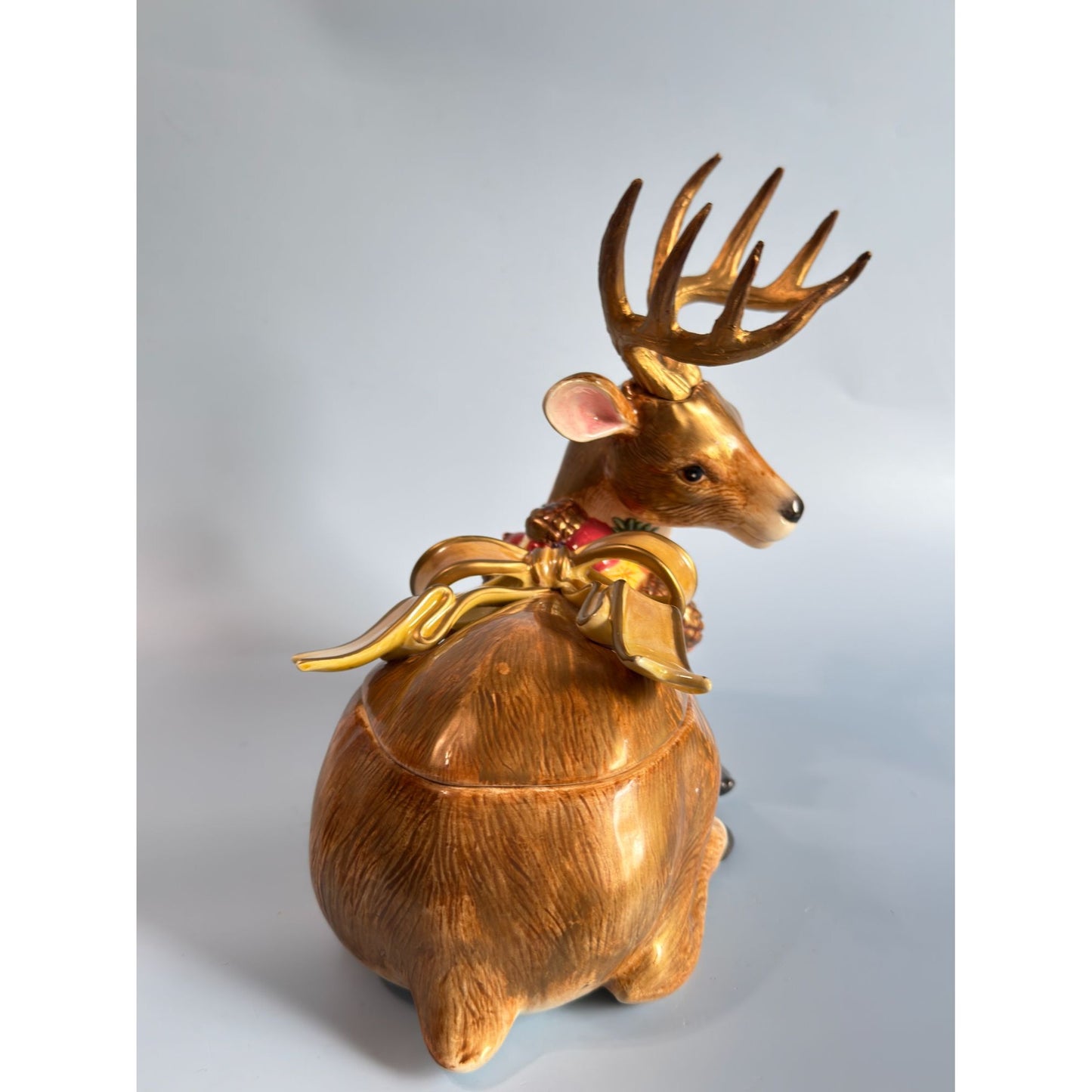 Fitz & Floyd Deer Winter Spice Lidded Christmas Trinket Box Figurine 8 1/2" x 6 1/2"