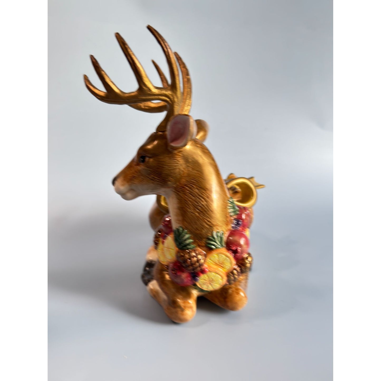 Fitz & Floyd Deer Winter Spice Lidded Christmas Trinket Box Figurine 8 1/2" x 6 1/2"