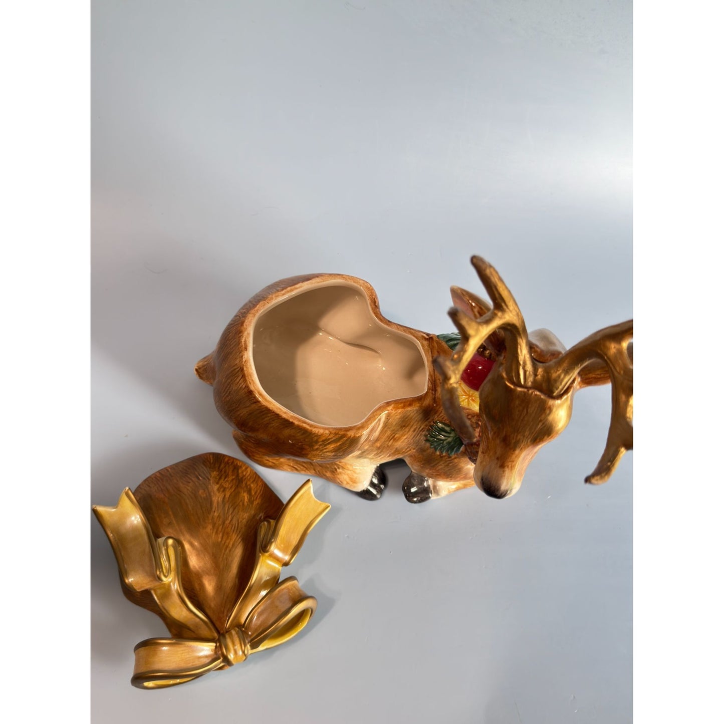 Fitz & Floyd Deer Winter Spice Lidded Christmas Trinket Box Figurine 8 1/2" x 6 1/2"