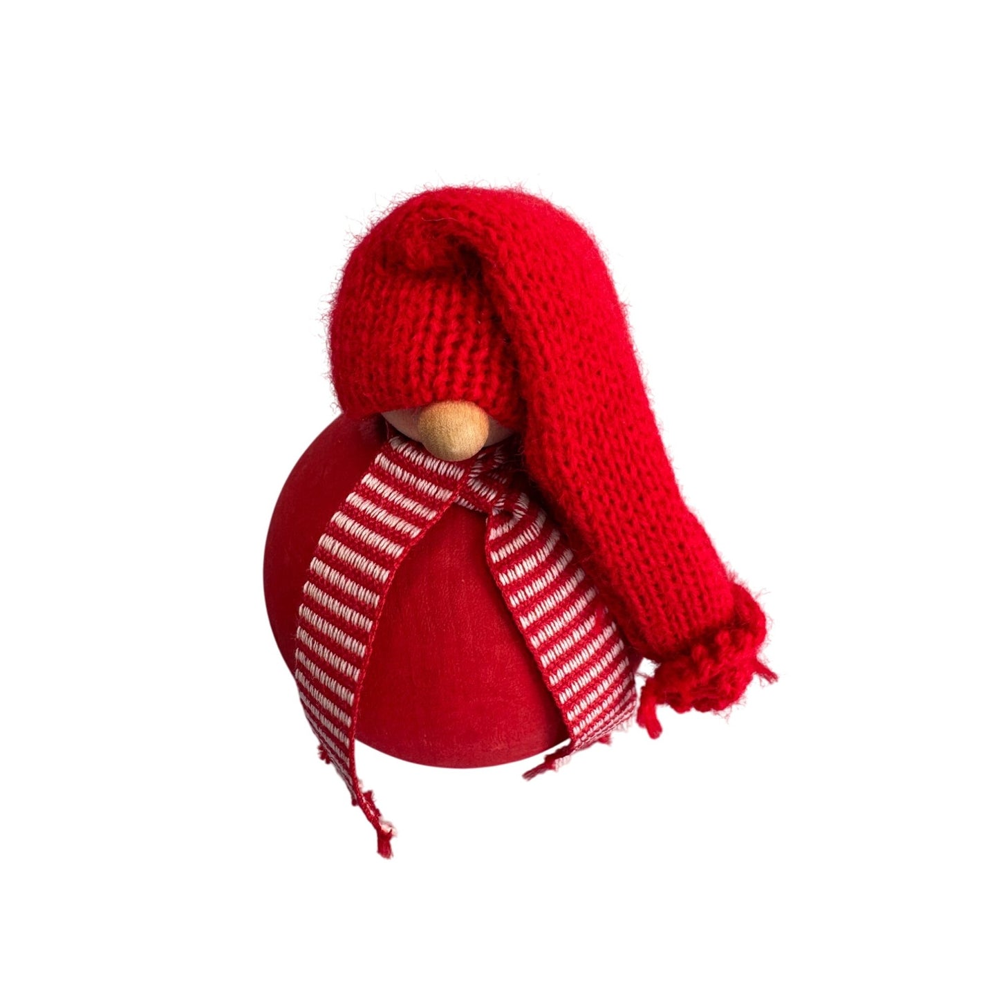 Swedish Tomte Christmas Figure With Red Knit Hat & Scarf 3.5" Wooden Holiday Decoration