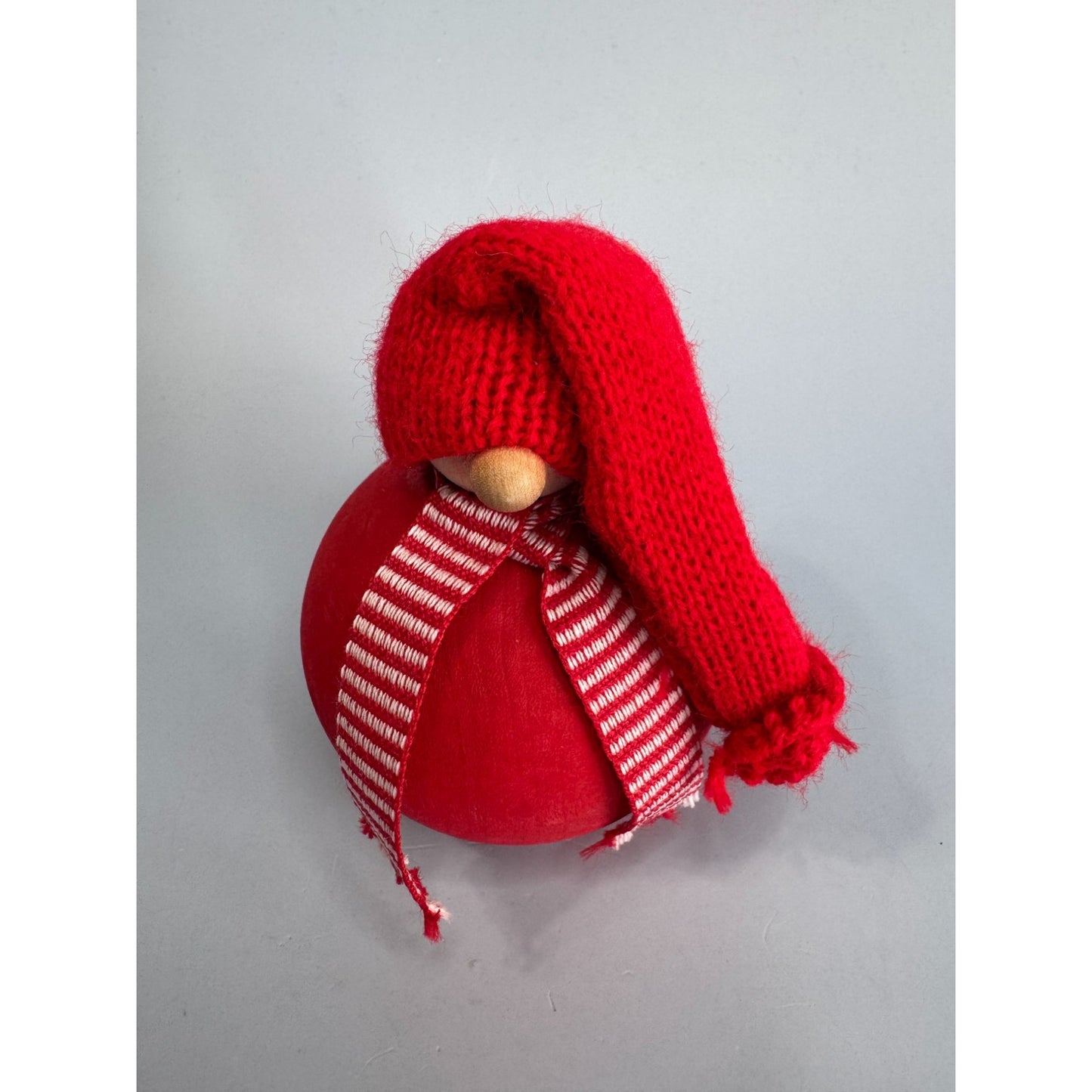 Swedish Tomte Christmas Figure With Red Knit Hat & Scarf 3.5" Wooden Holiday Decoration