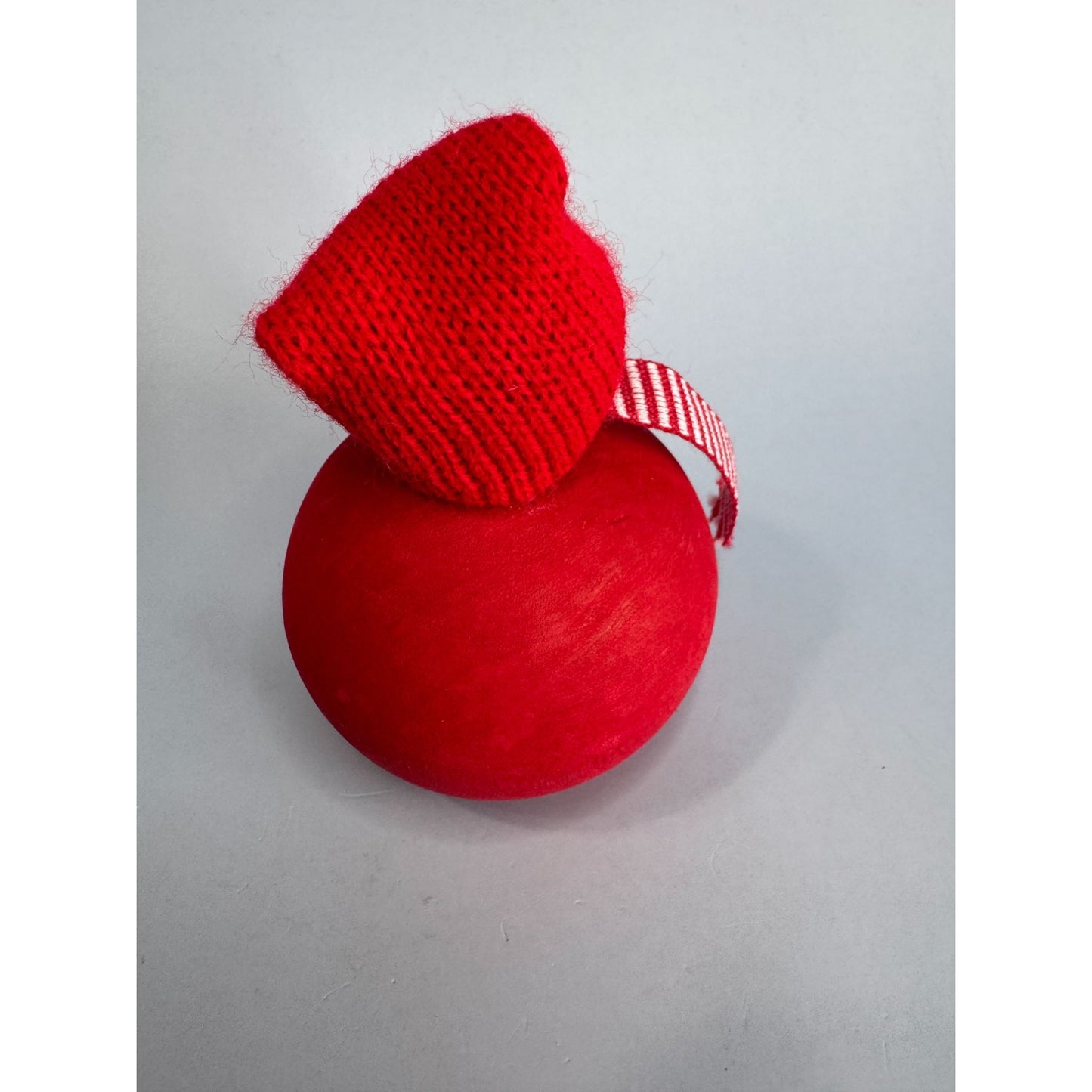 Swedish Tomte Christmas Figure With Red Knit Hat & Scarf 3.5" Wooden Holiday Decoration