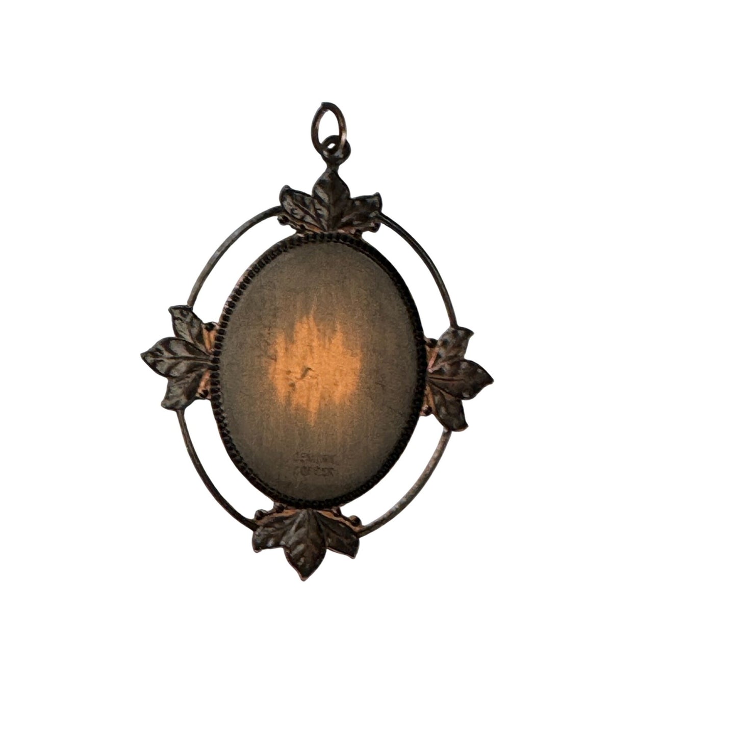 Vintage Copper Pendant With Inlaid Mother Of Pearl Owl Design 3" Oval With Floral Accents