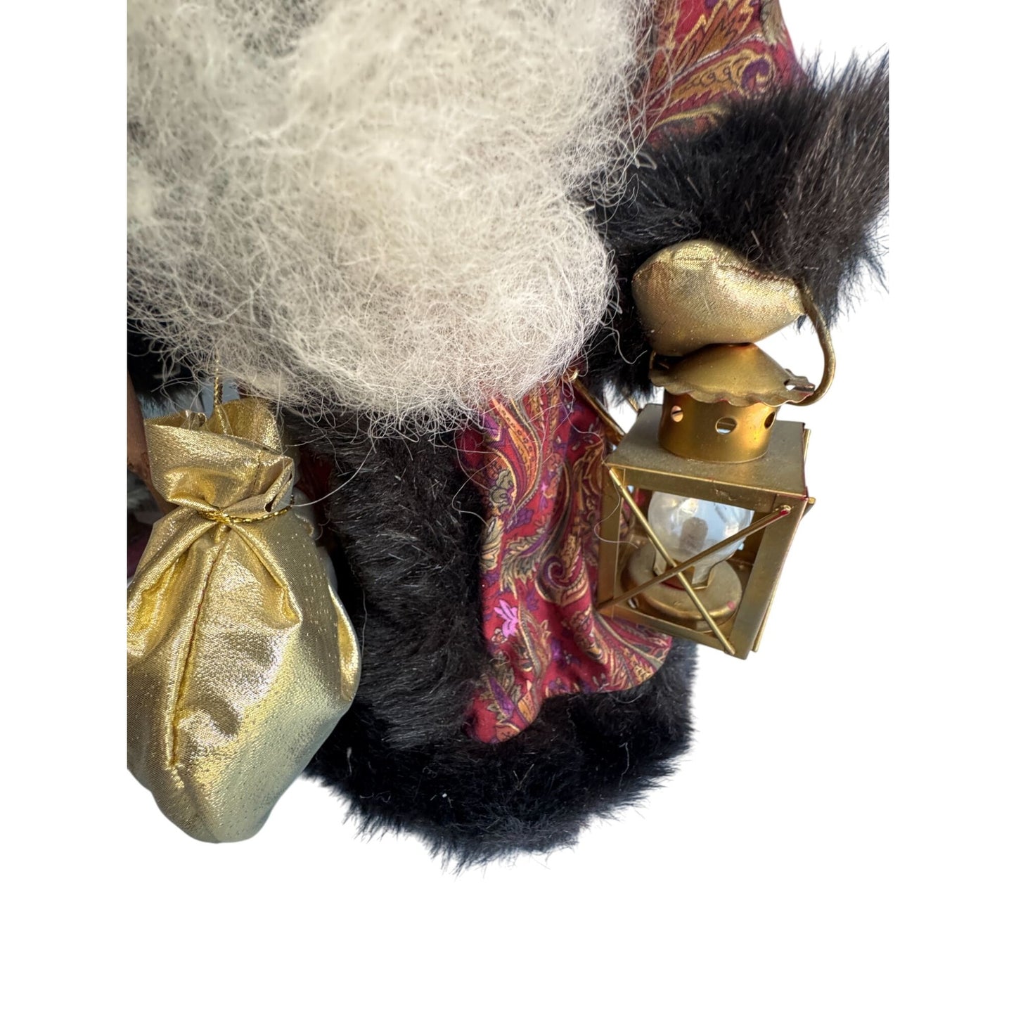 Betty Boedt Folk Art Santa Claus Doll Black Fur Red Coat Handmade 1993 15"