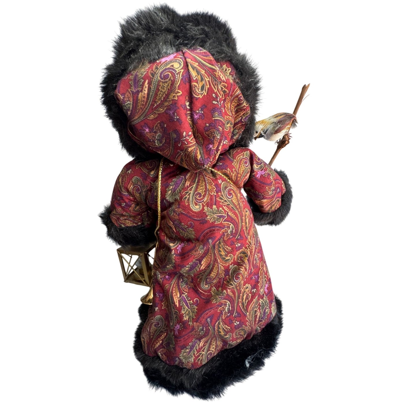Betty Boedt Folk Art Santa Claus Doll Black Fur Red Coat Handmade 1993 15"