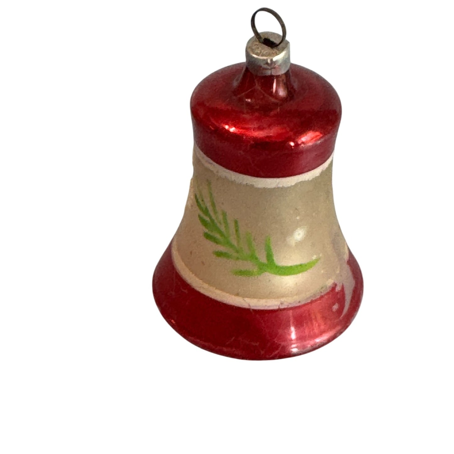 Vintage Christmas Bell Ornament Red & White Glass Hand-Painted West Germany 2 3/4"