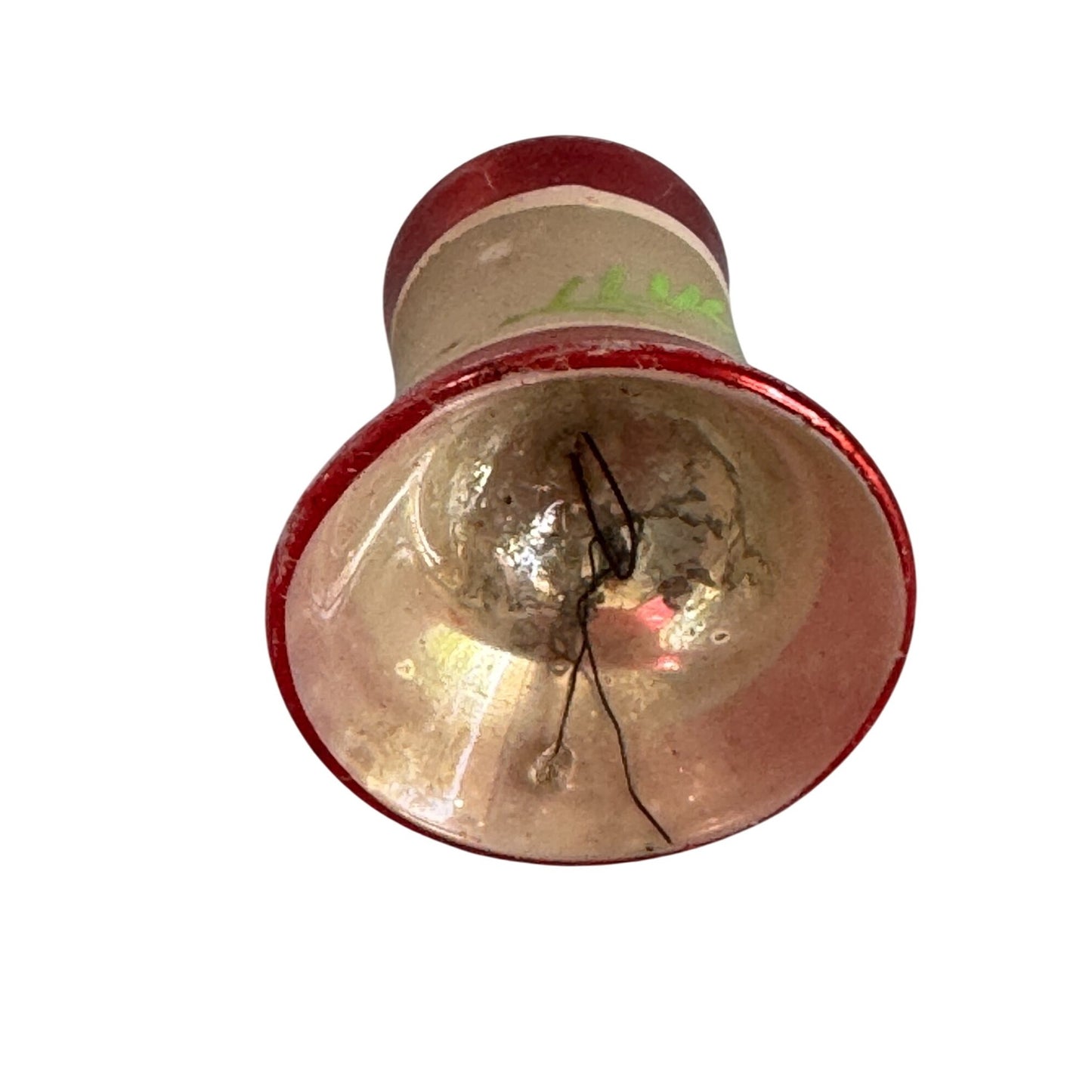 Vintage Christmas Bell Ornament Red & White Glass Hand-Painted West Germany 2 3/4"
