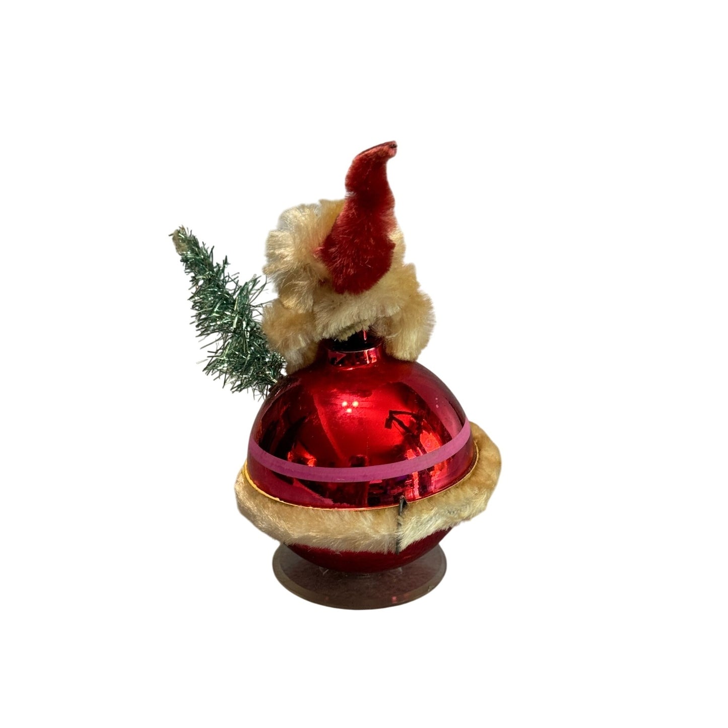 Vintage Japan Santa Claus Red Glass Christmas Figure Chenille Trim 5 Inch