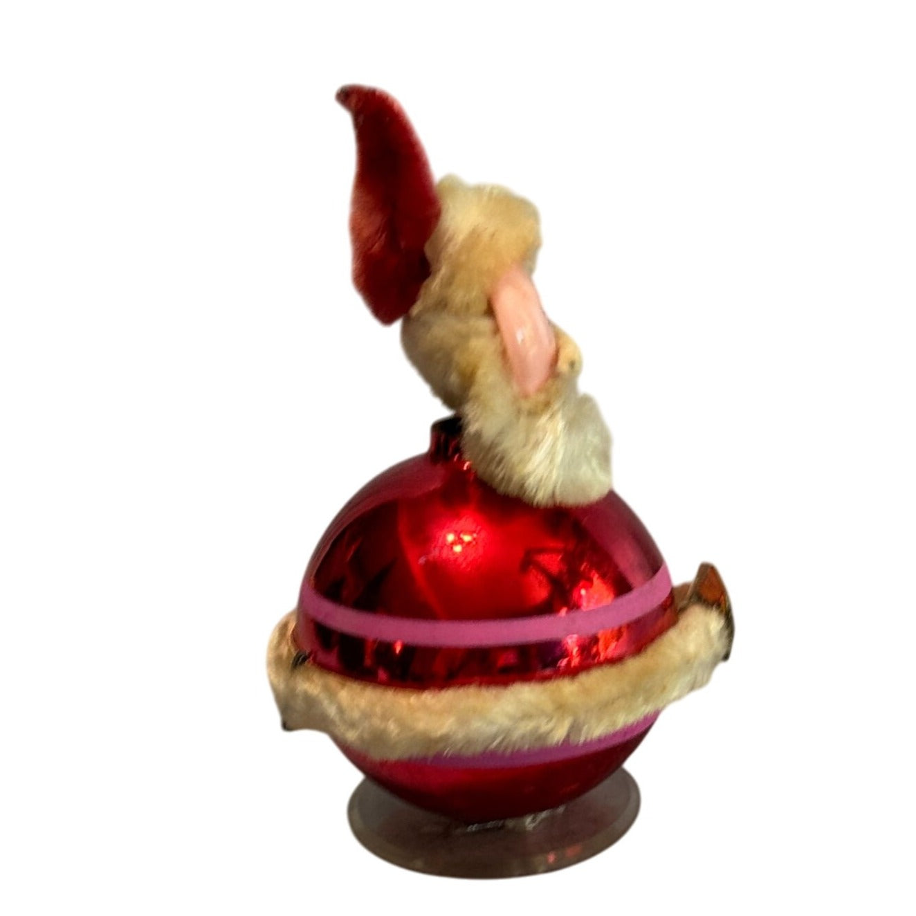Vintage Japan Santa Claus Red Glass Christmas Figure Chenille Trim 5 Inch
