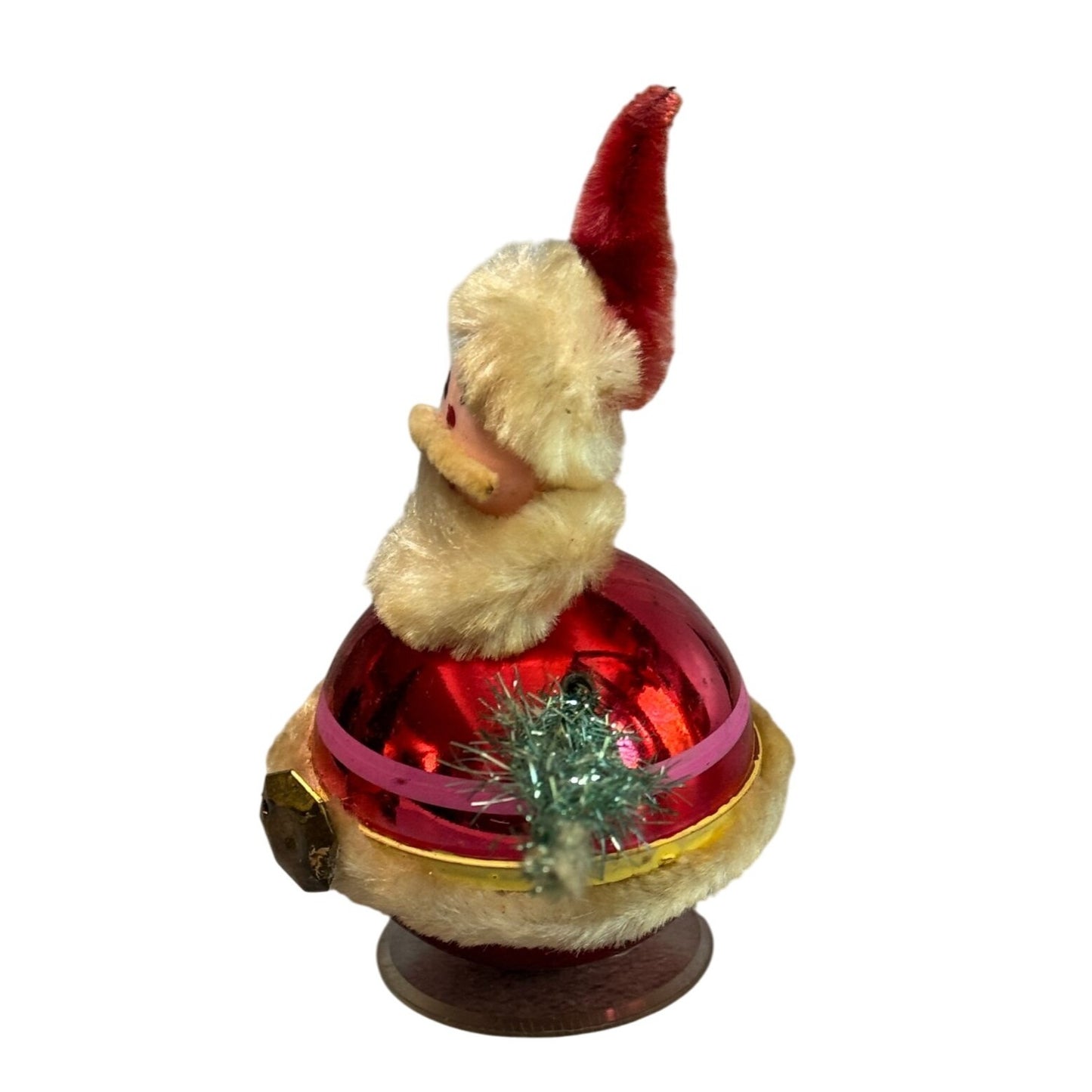 Vintage Japan Santa Claus Red Glass Christmas Figure Chenille Trim 5 Inch
