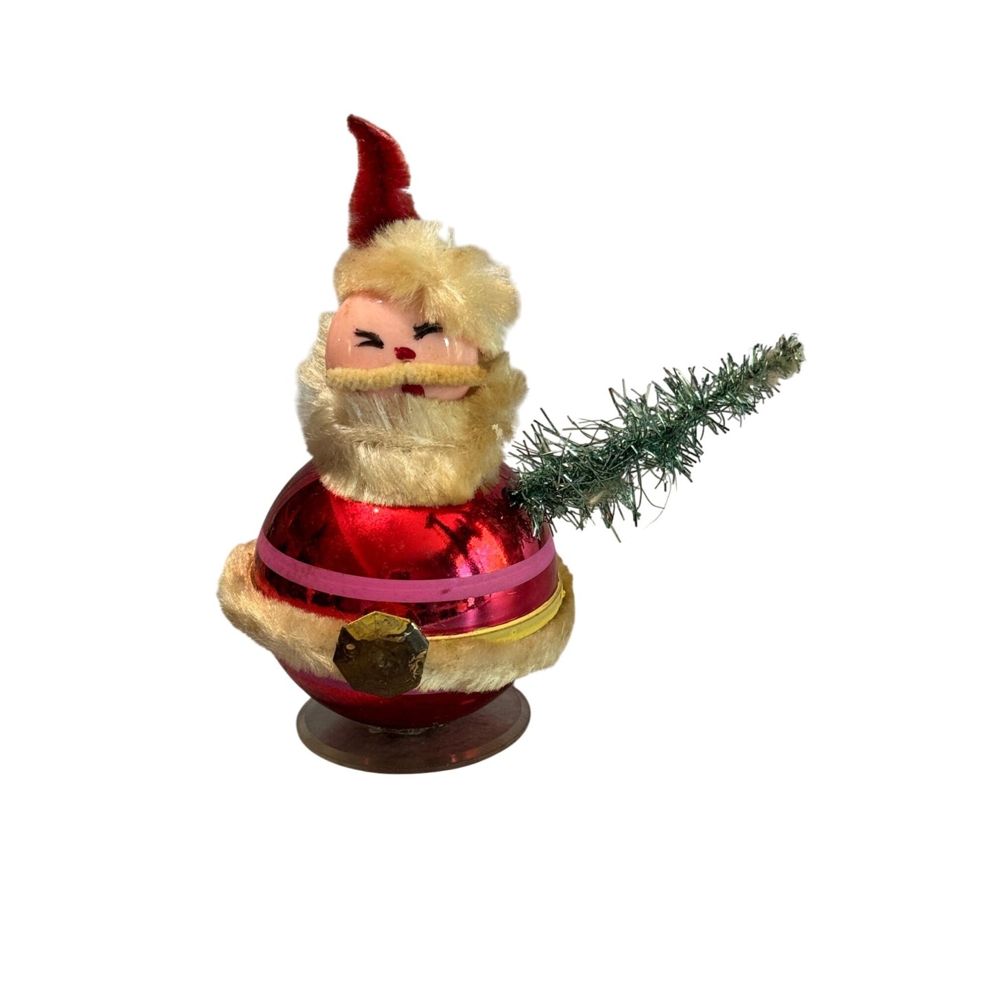 Vintage Japan Santa Claus Red Glass Christmas Figure Chenille Trim 5 Inch