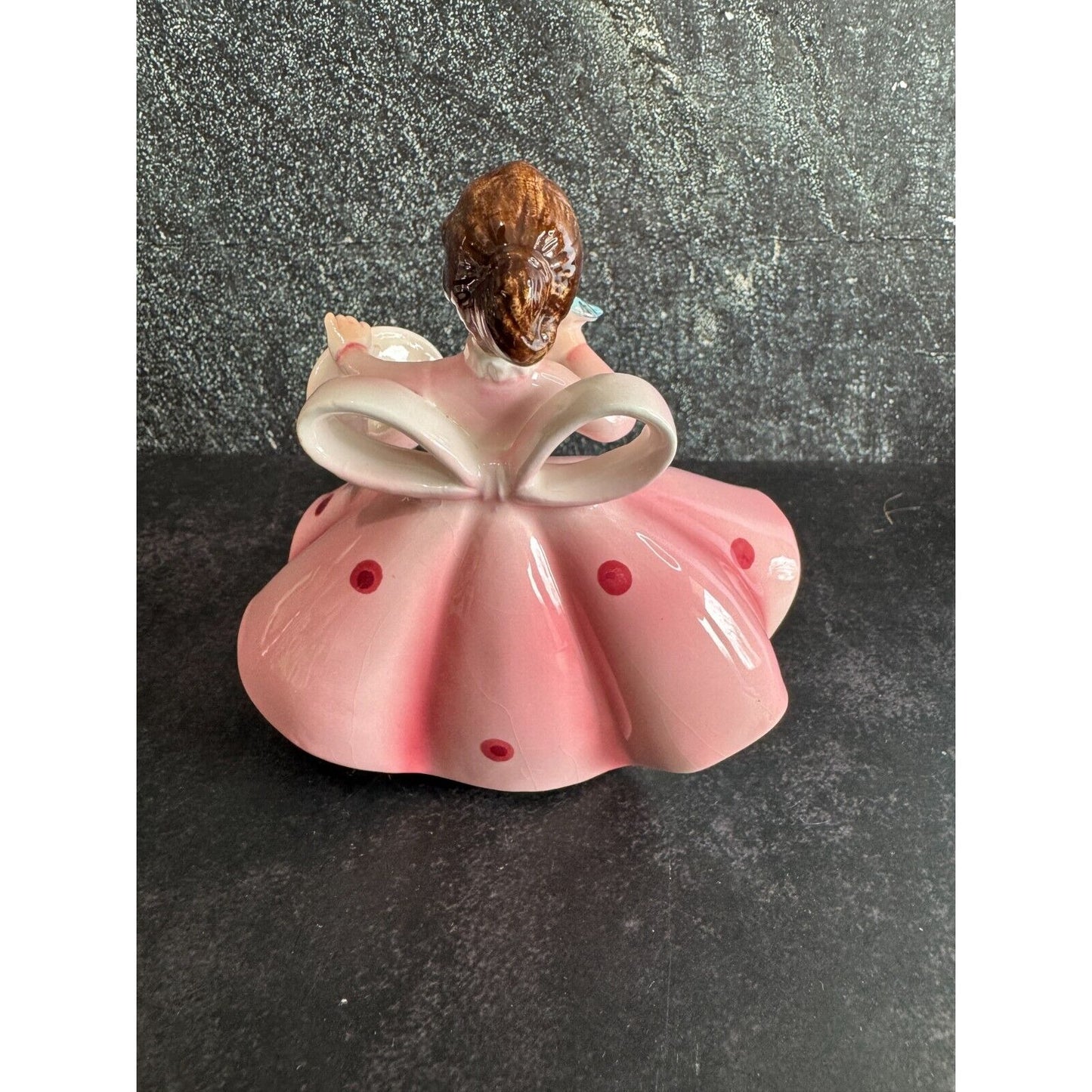 Vintage Lefton "May" Girl Porcelain Figurine 4.5"x4" Pink Dress With Hat & Bluebird