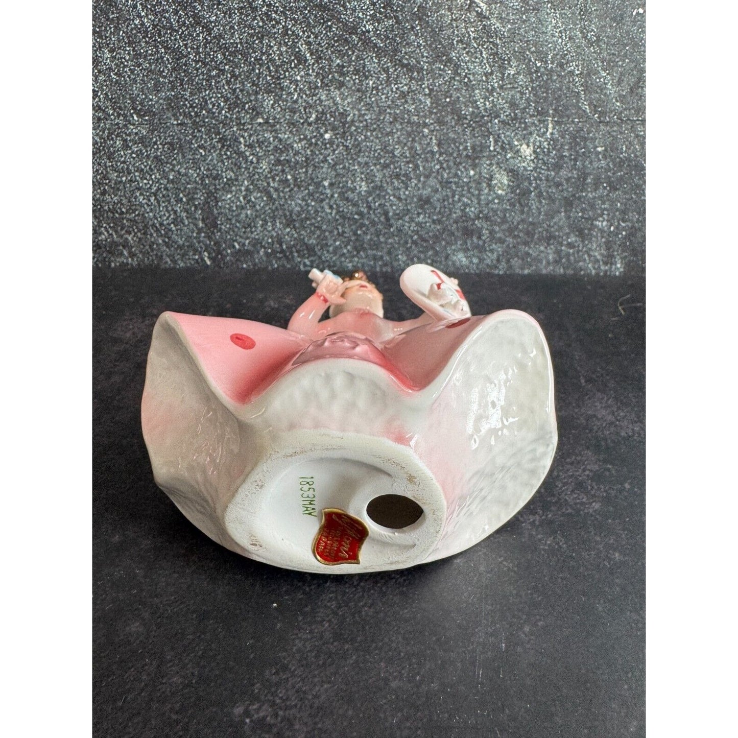Vintage Lefton "May" Girl Porcelain Figurine 4.5"x4" Pink Dress With Hat & Bluebird