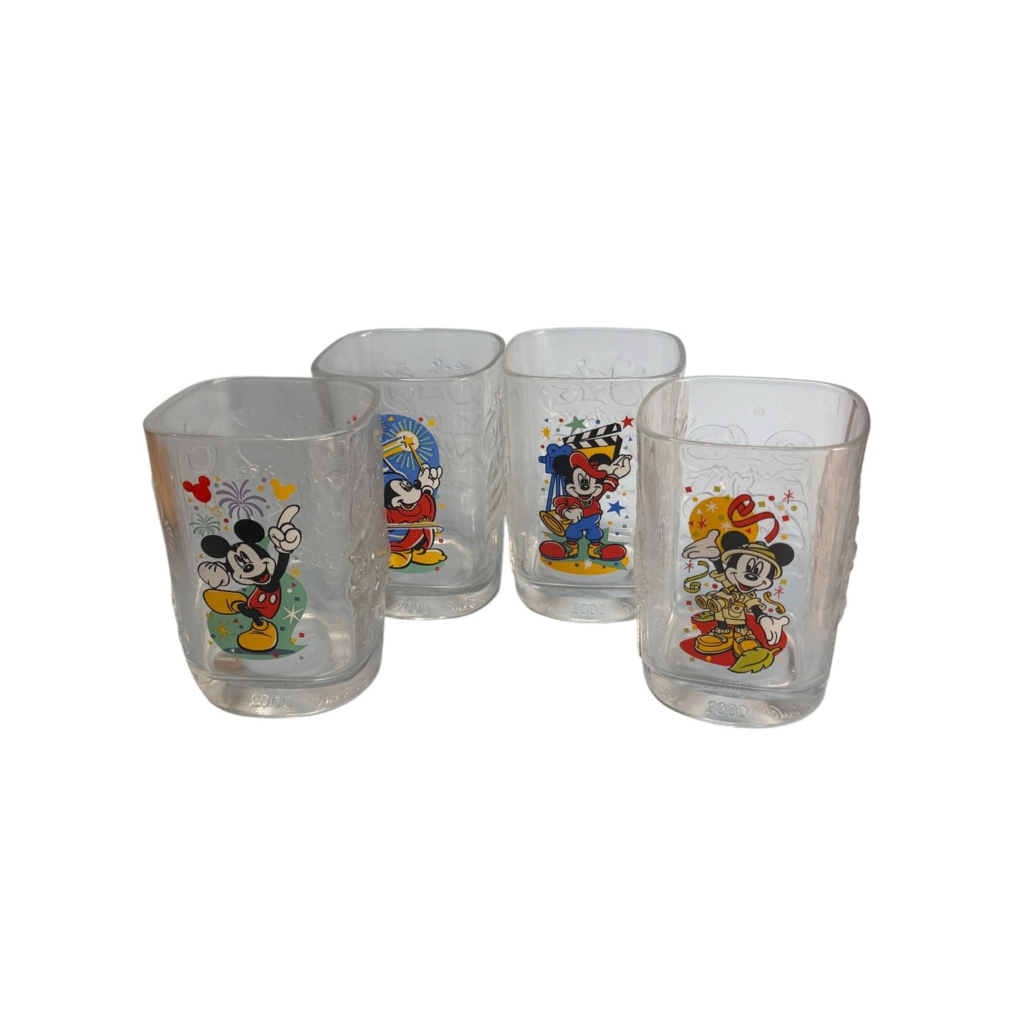 Walt Disney World 2000 millenium Mickey Mouse Collectible Glass Tumblers Set Of 4
