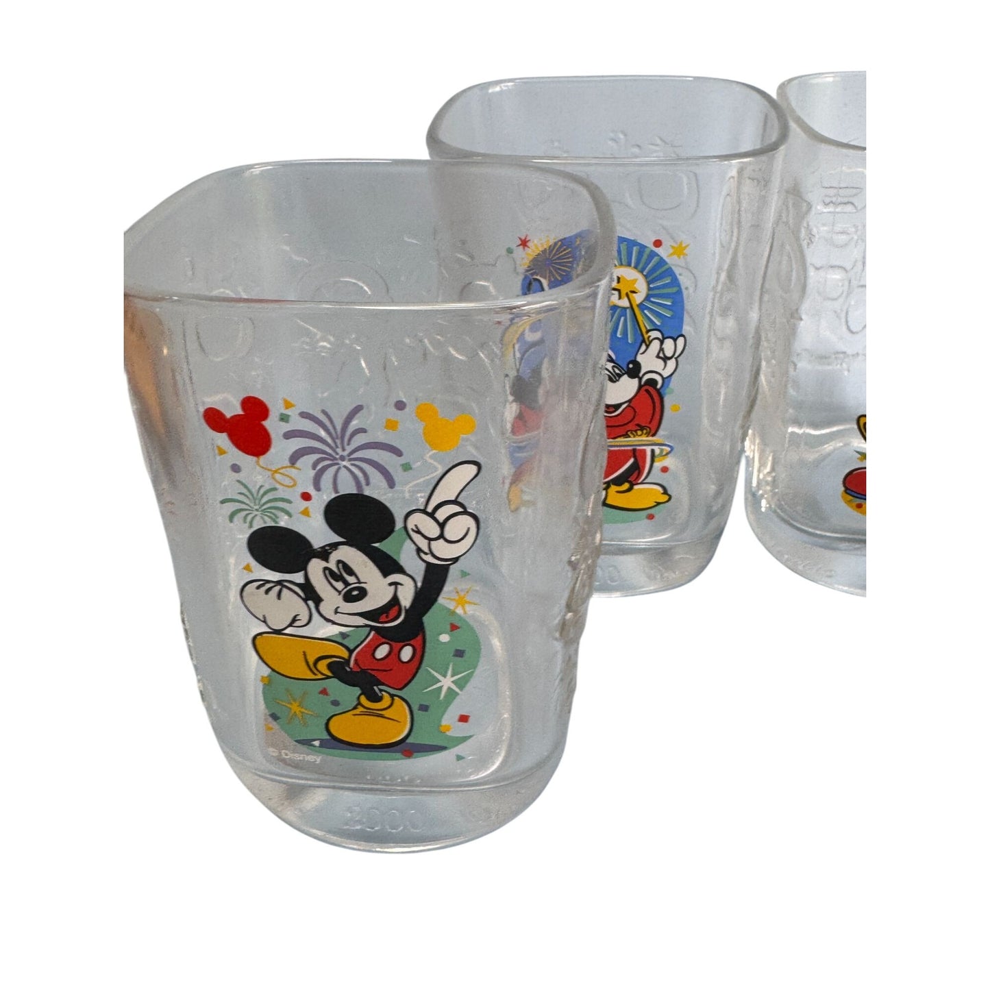 Walt Disney World 2000 millenium Mickey Mouse Collectible Glass Tumblers Set Of 4