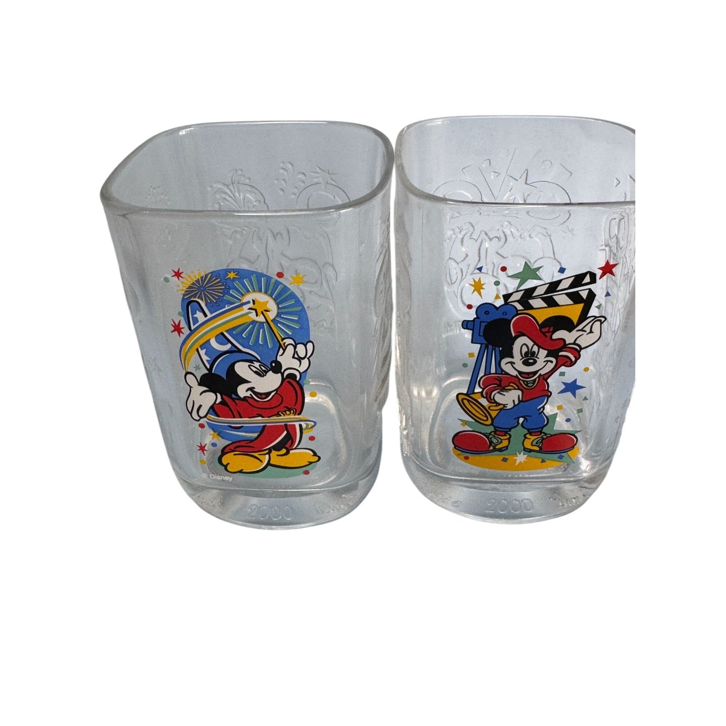 Walt Disney World 2000 millenium Mickey Mouse Collectible Glass Tumblers Set Of 4