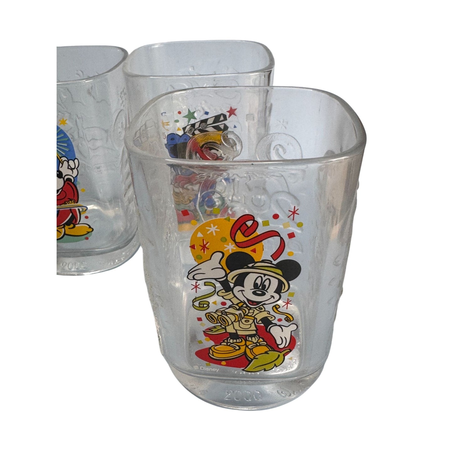 Walt Disney World 2000 millenium Mickey Mouse Collectible Glass Tumblers Set Of 4