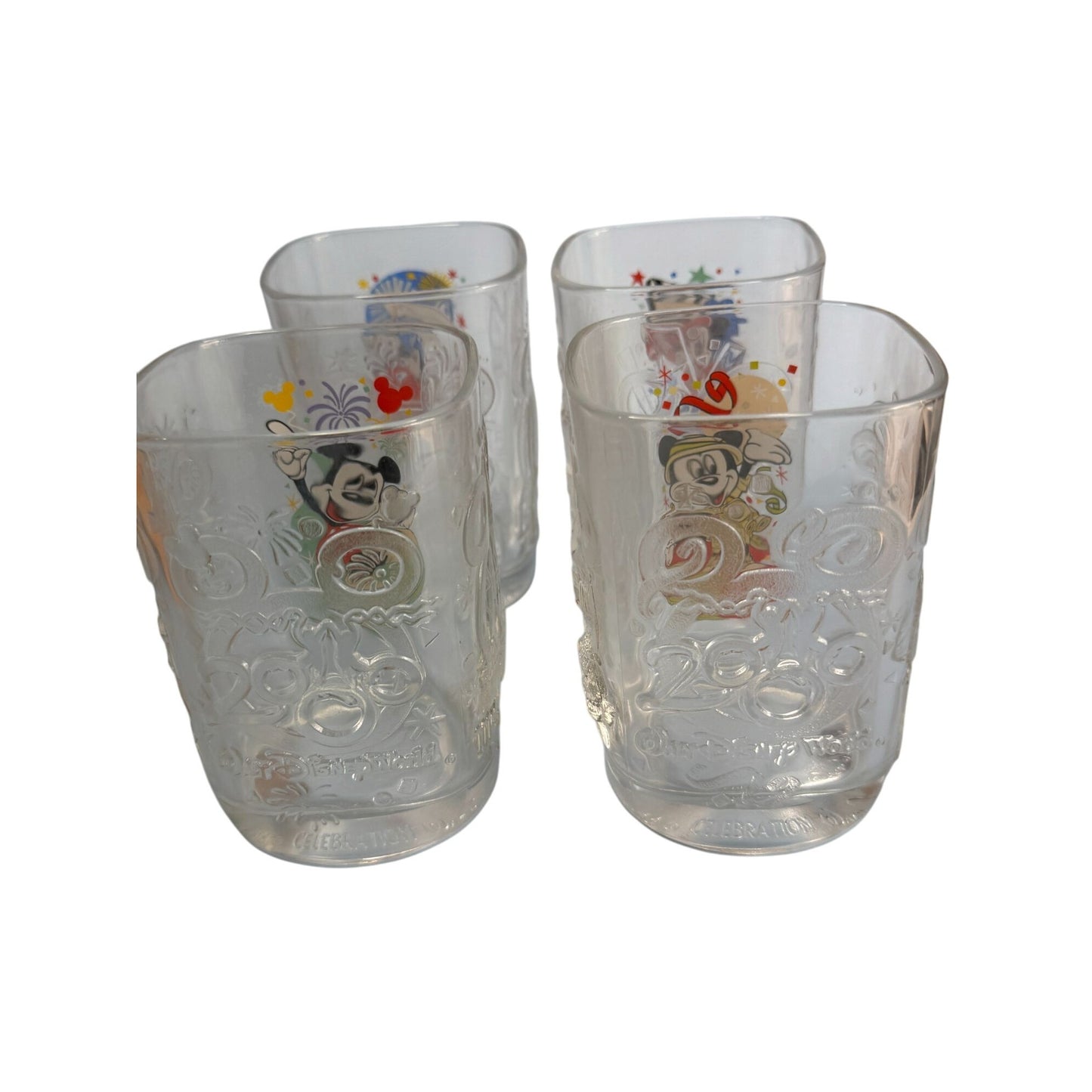 Walt Disney World 2000 millenium Mickey Mouse Collectible Glass Tumblers Set Of 4