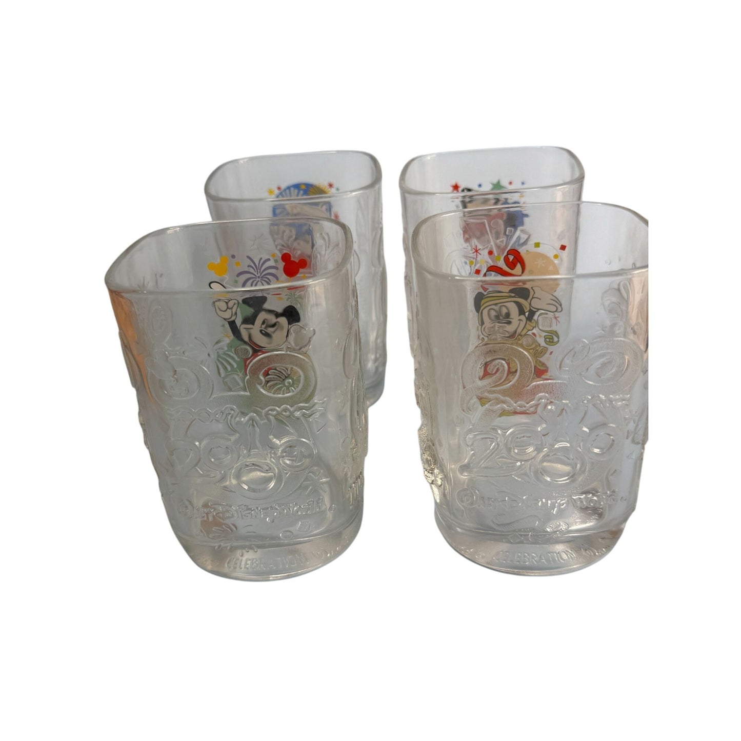 Walt Disney World 2000 millenium Mickey Mouse Collectible Glass Tumblers Set Of 4
