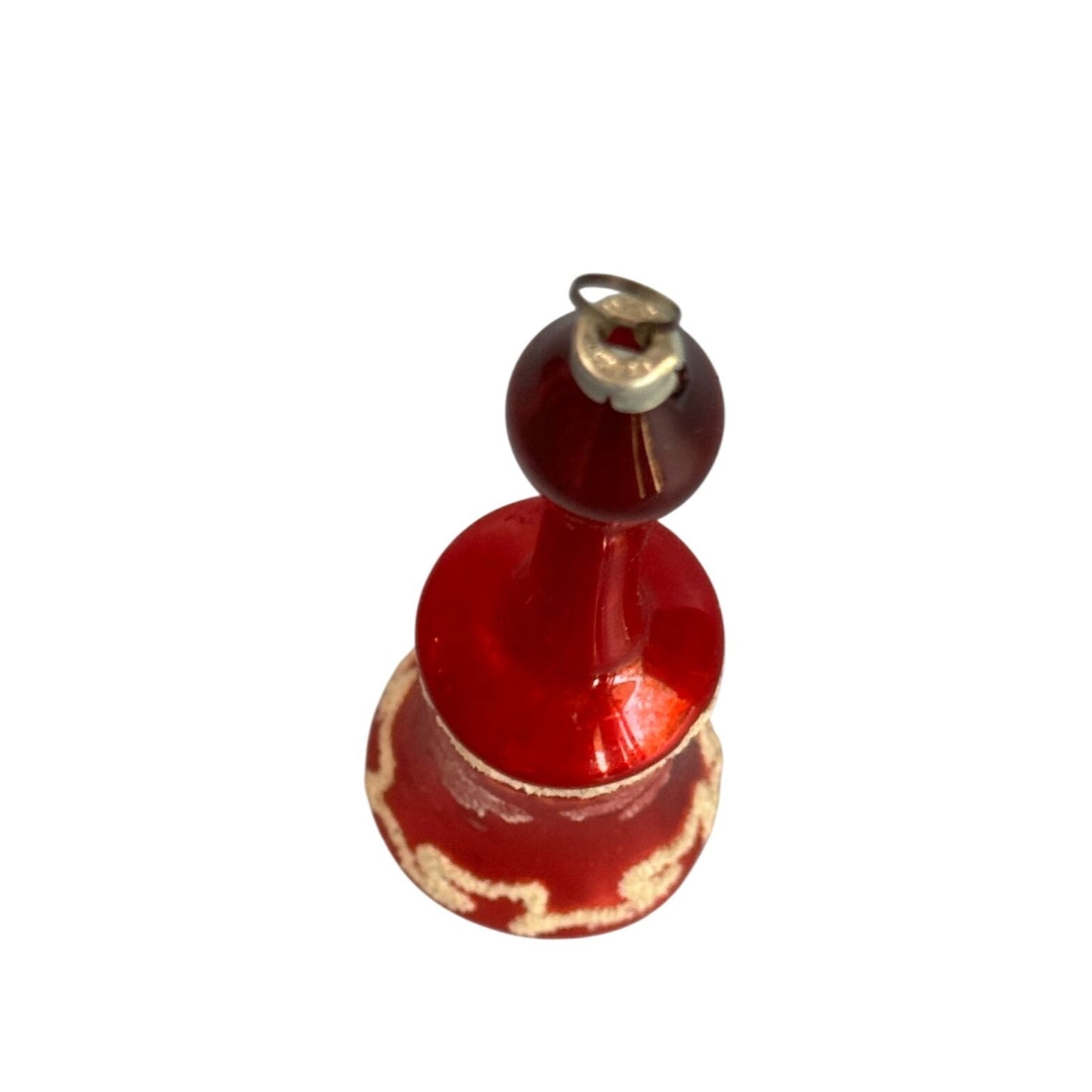 Vintage Blown Glass Christmas Bell Ornament Red Mica Trim Long Stem 1950s-60s