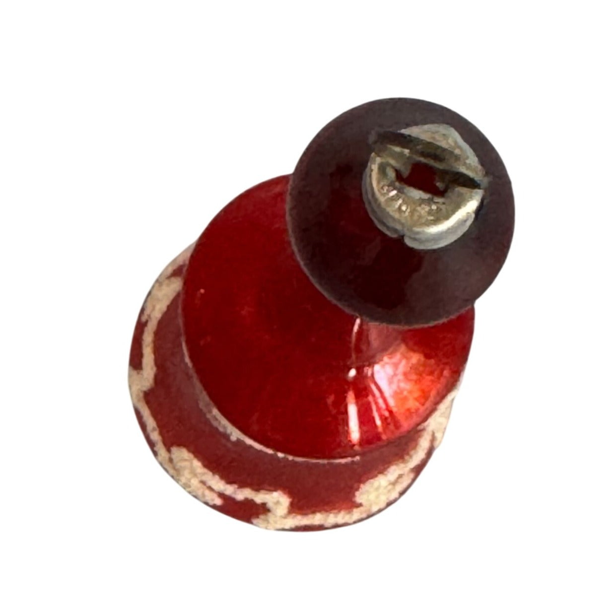 Vintage Blown Glass Christmas Bell Ornament Red Mica Trim Long Stem 1950s-60s