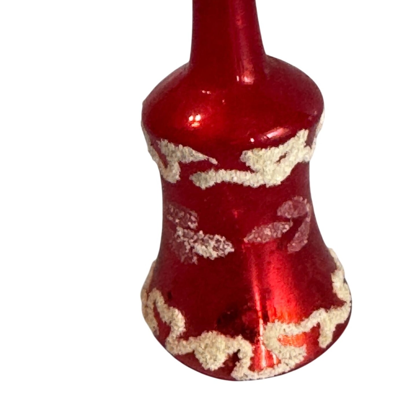 Vintage Blown Glass Christmas Bell Ornament Red Mica Trim Long Stem 1950s-60s