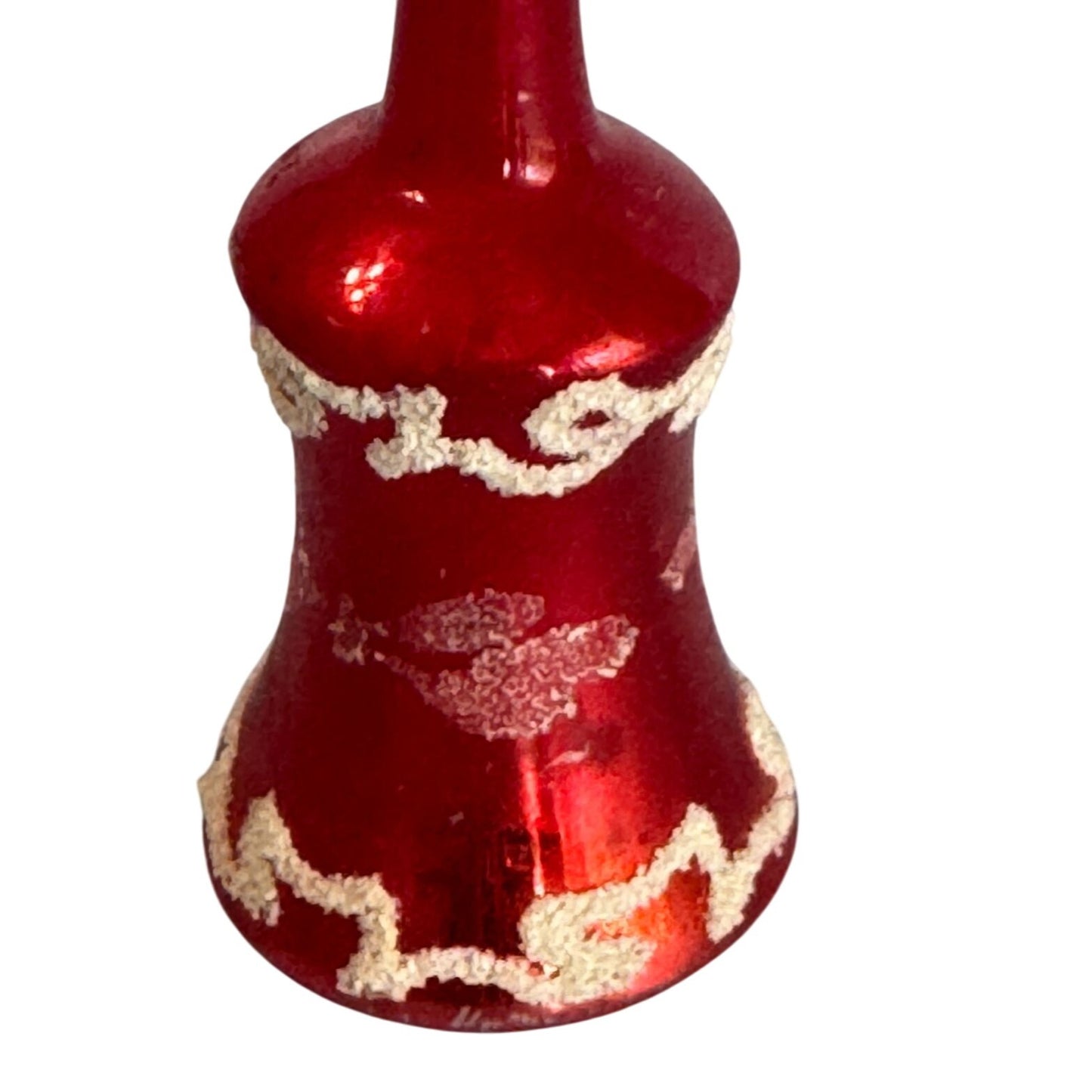 Vintage Blown Glass Christmas Bell Ornament Red Mica Trim Long Stem 1950s-60s