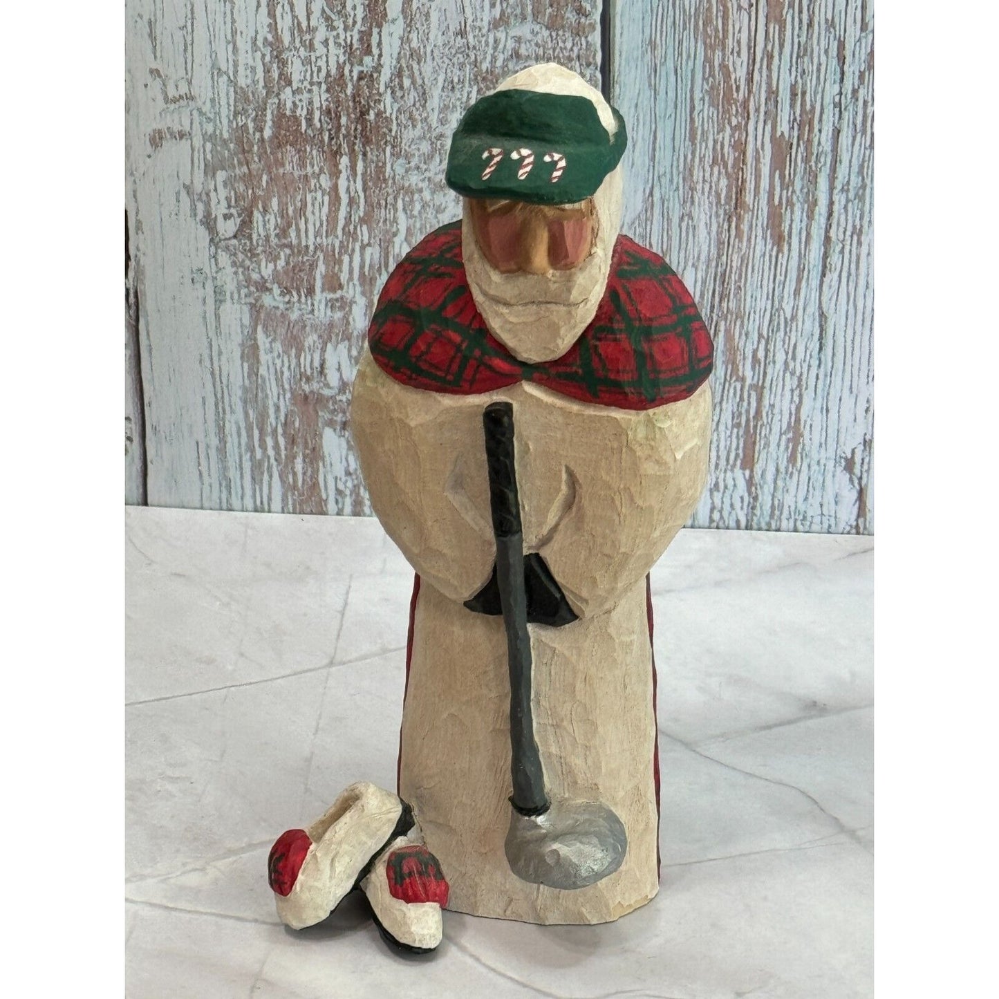 MacDonald Claus 1997 Carved Wood Scottish Golfer Figurine Scotland Signed Artist