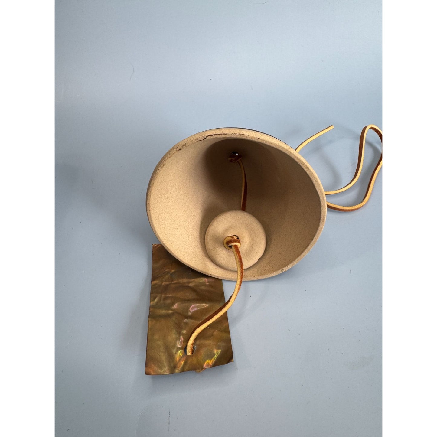 Native American Southwestern Pottery Bell With Leather Cord & Metal Clapper