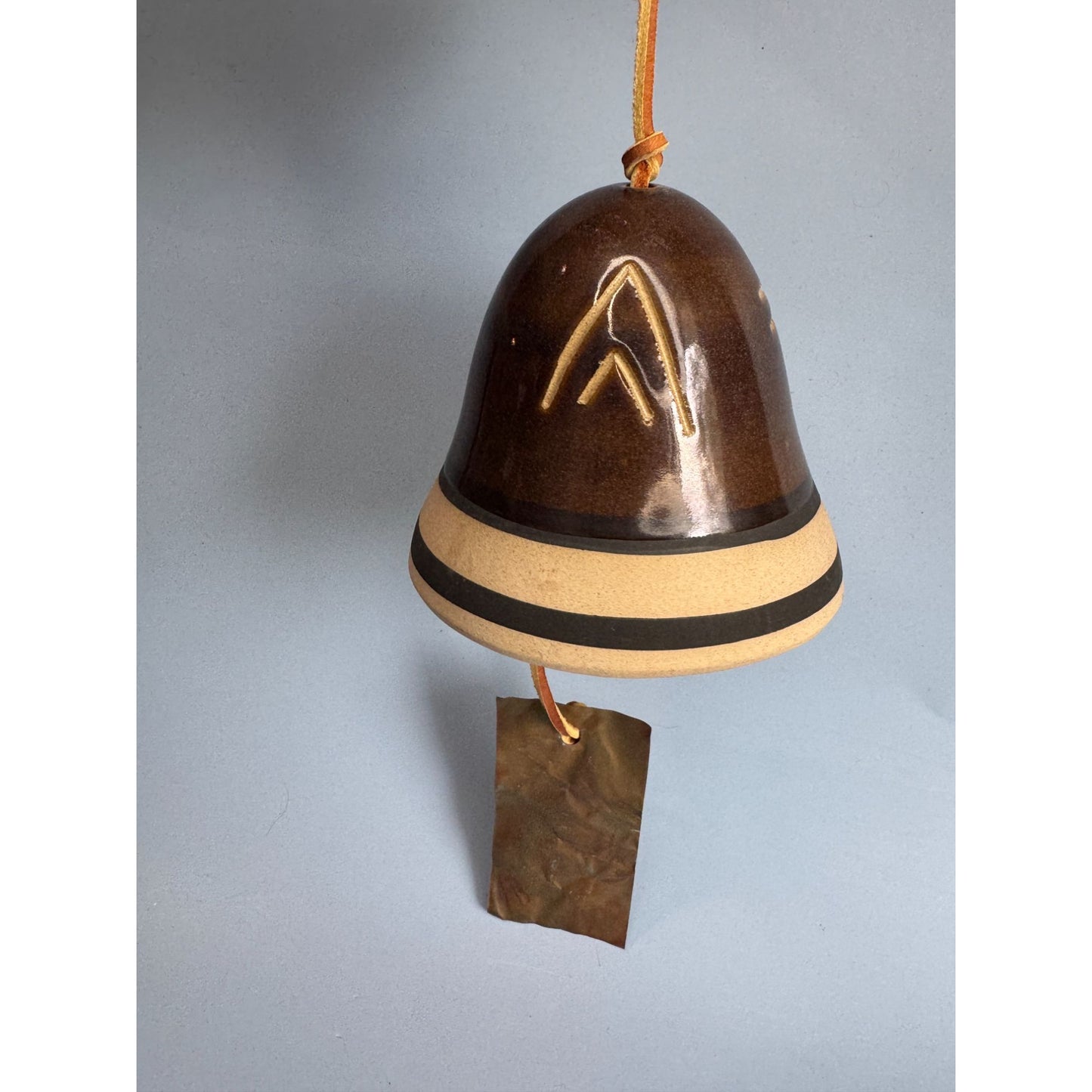 Native American Southwestern Pottery Bell With Leather Cord & Metal Clapper