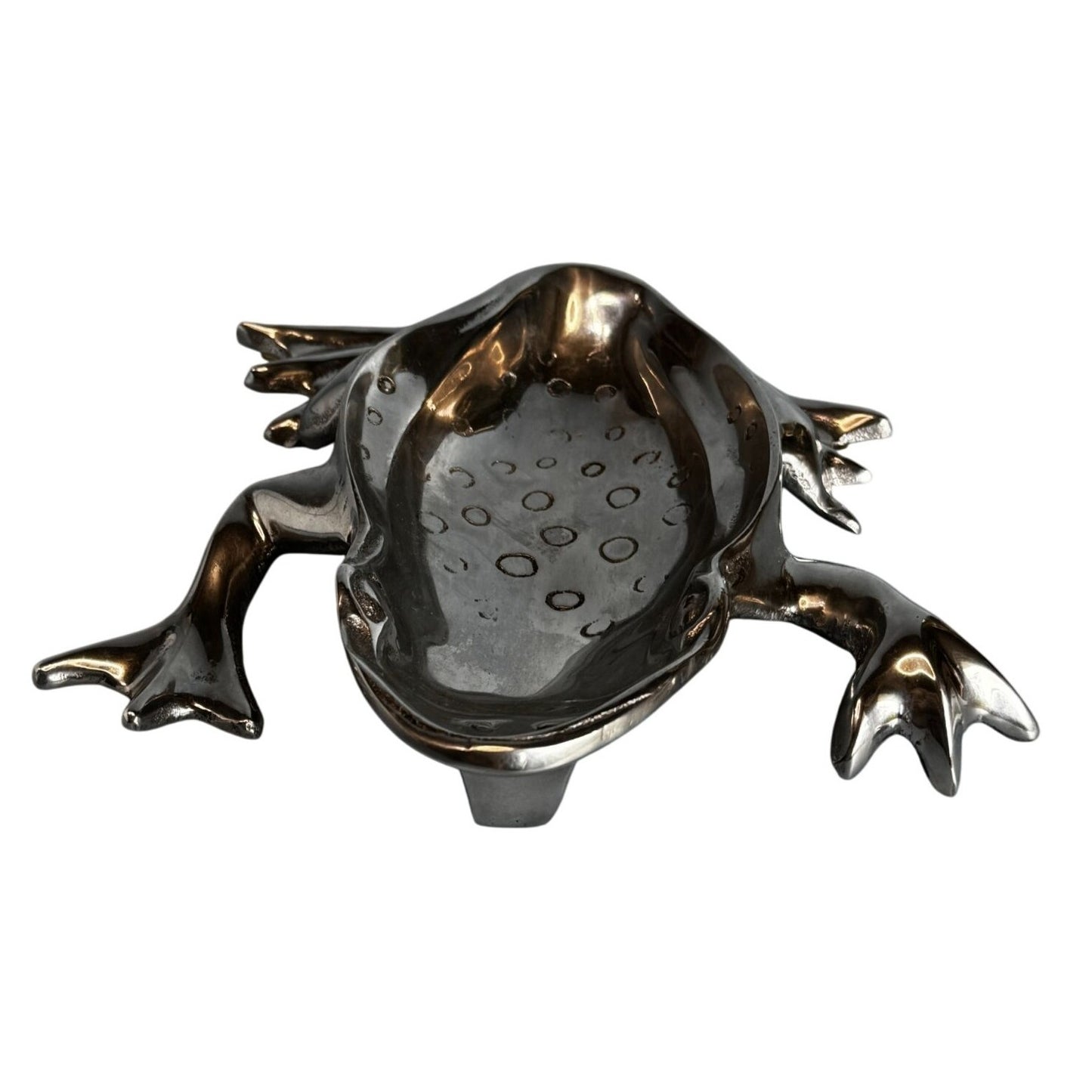 Mariposa Mexico Frog Dish Recycled Aluminum Silver 8x8x2 Inches