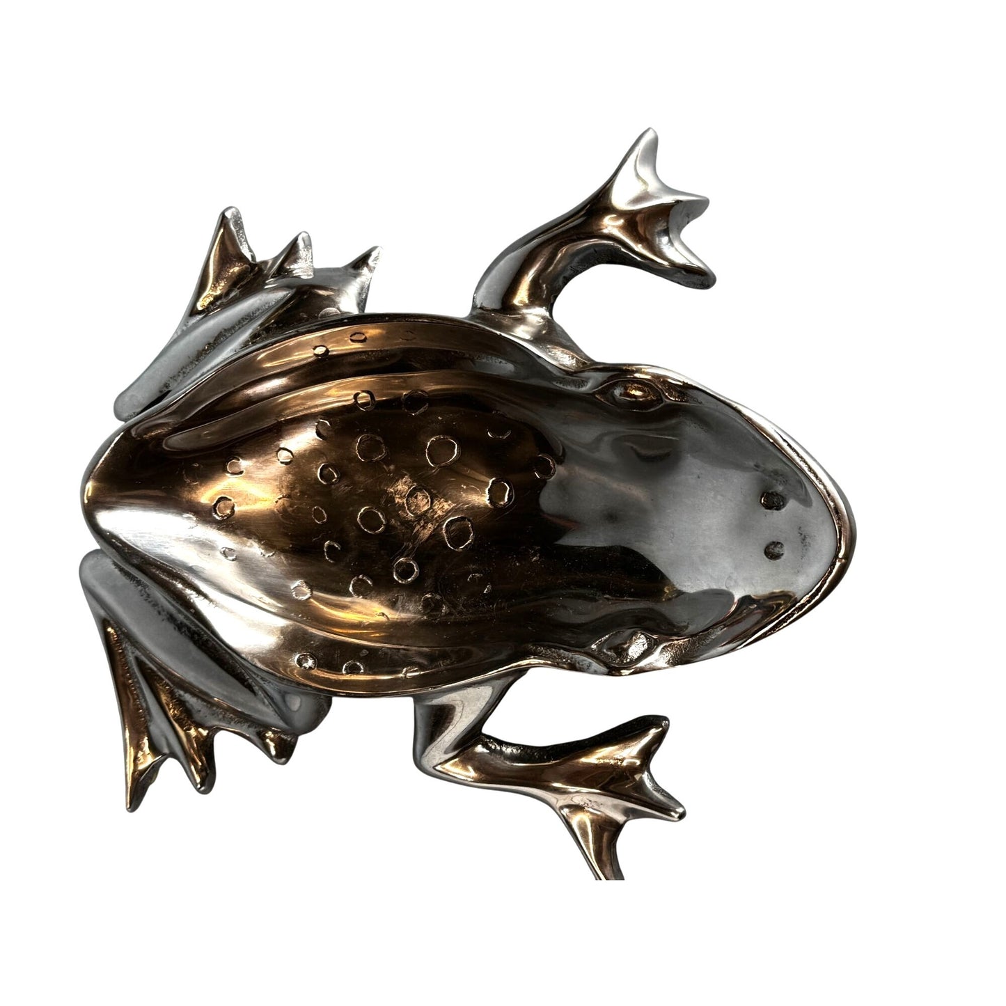 Mariposa Mexico Frog Dish Recycled Aluminum Silver 8x8x2 Inches